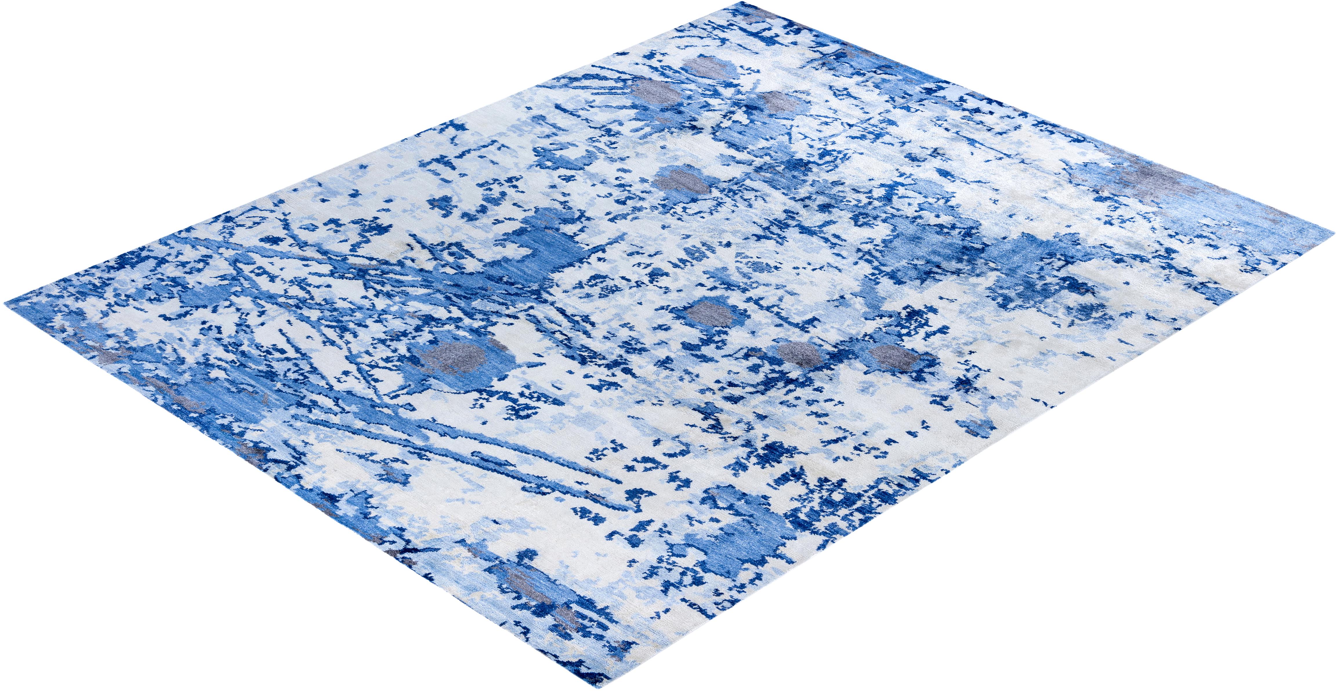 Contemporary Abstract Silk Hand Knots Rugs Area Rugged White 8' 0