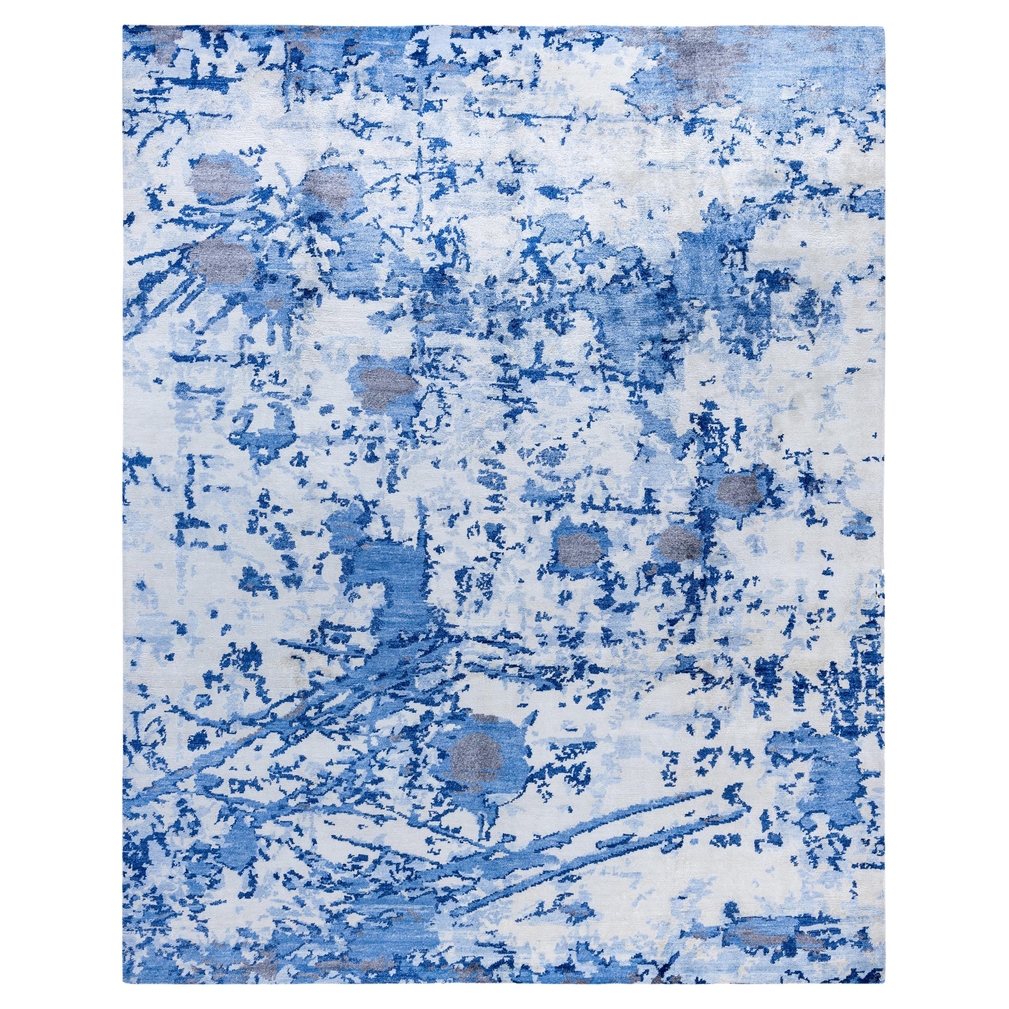 Contemporary Abstract Silk Hand Knotsted White Area Rug 8' 0" x 10' 0"