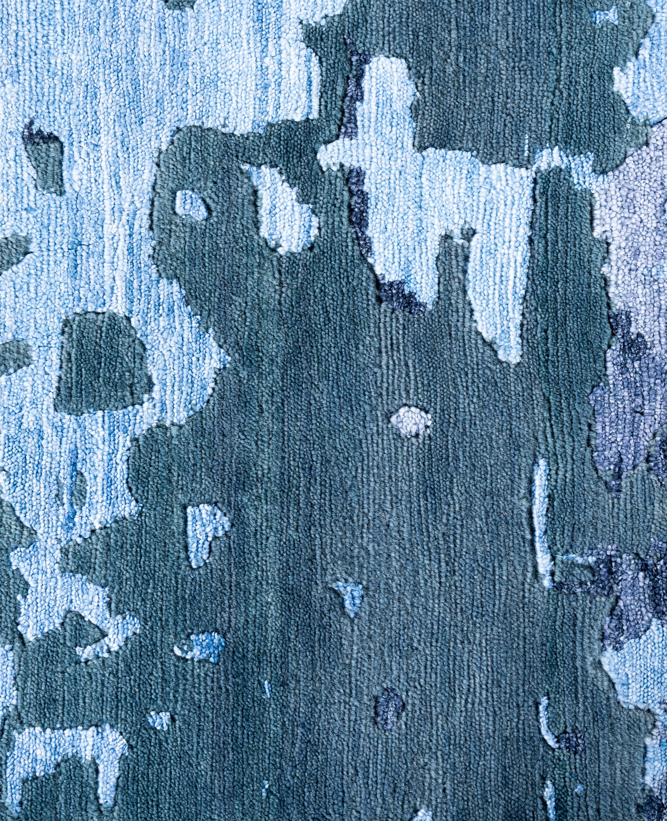 Indiano Contemporary Abstract Silk, Wool Hand Knotted Gray Area Rugs 9' 0