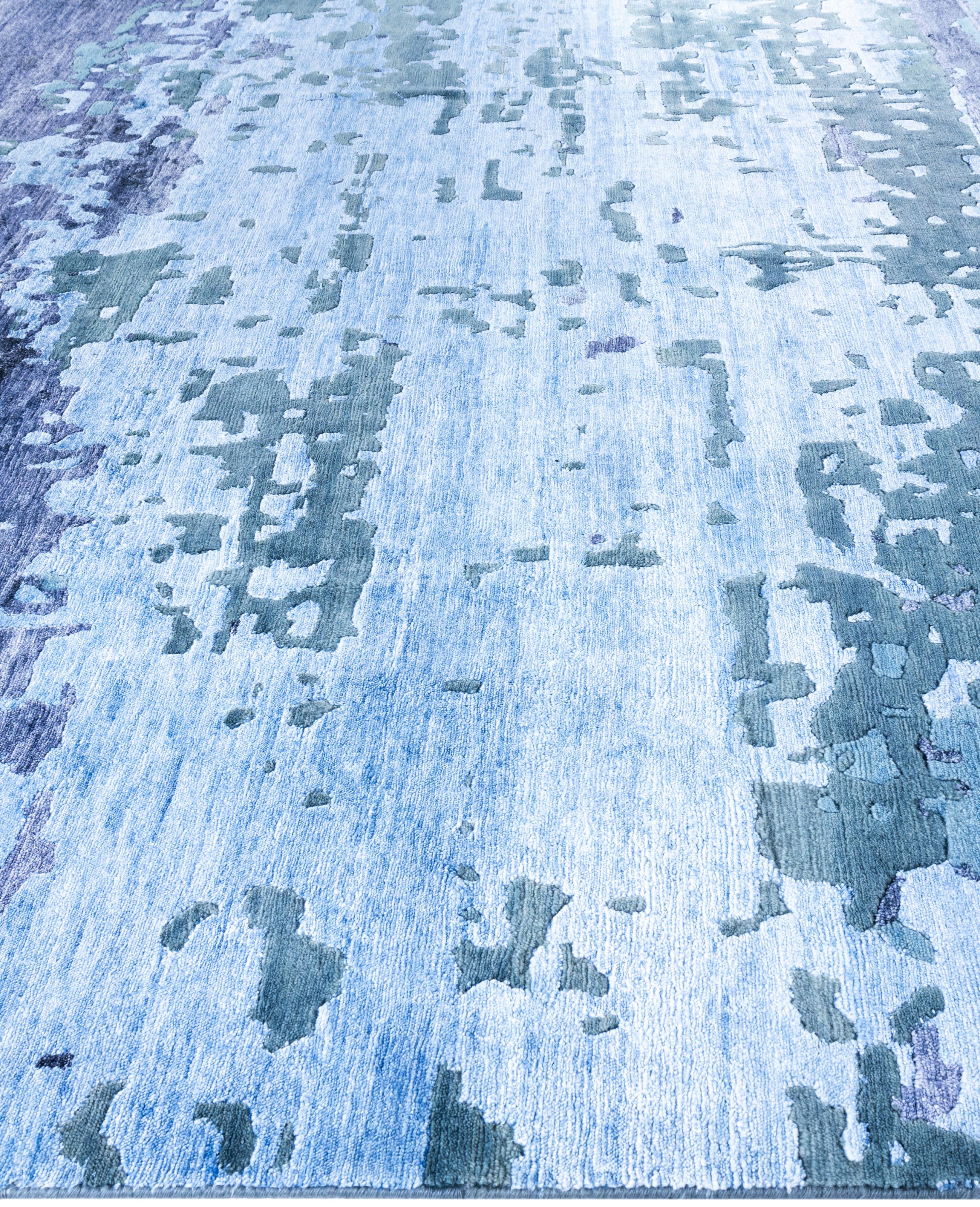 Annodato a mano Contemporary Abstract Silk, Wool Hand Knotted Gray Area Rugs 9' 0