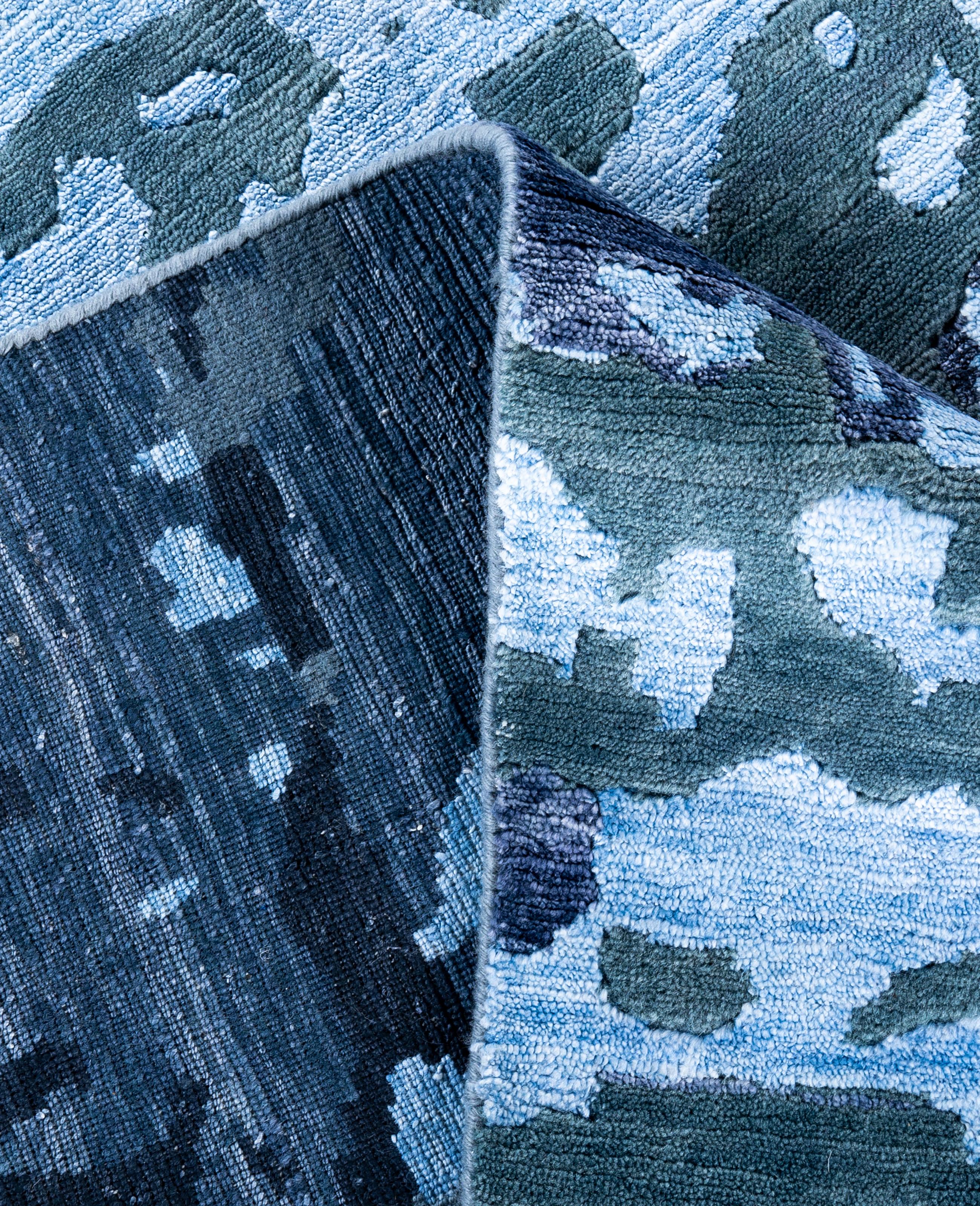 XXI secolo e contemporaneo Contemporary Abstract Silk, Wool Hand Knotted Gray Area Rugs 9' 0