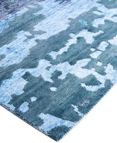 Contemporary Abstract Silk, Wool Hand Knotted Green Area Rug 9' 1" x 12' 4"