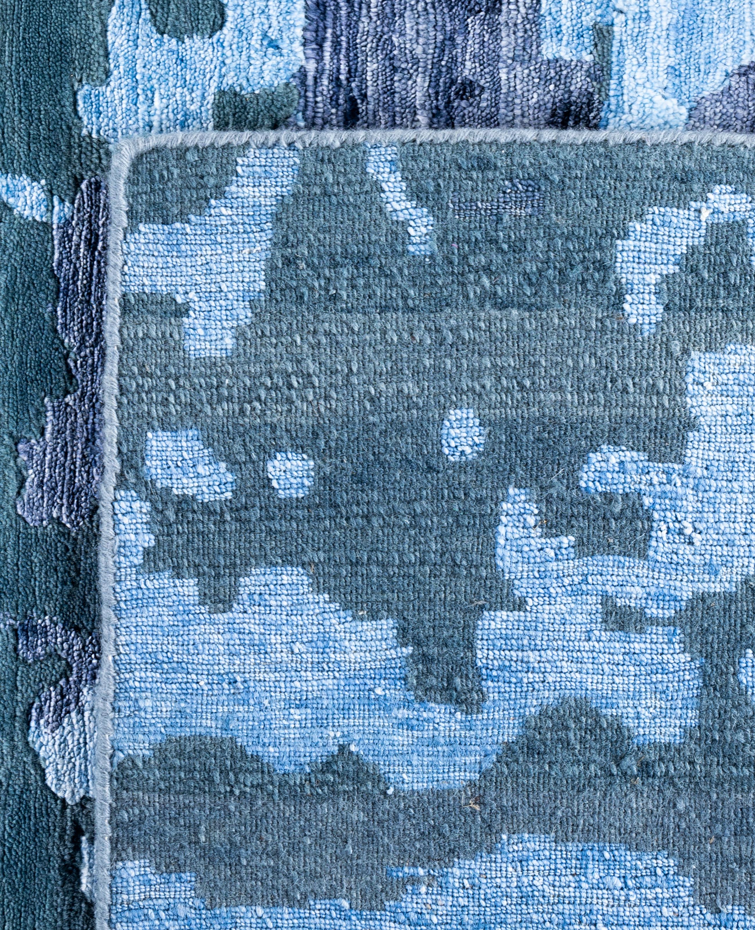 Contemporary Abstract Silk, Wool Hand Knotted Green Area Rugs 9' 1