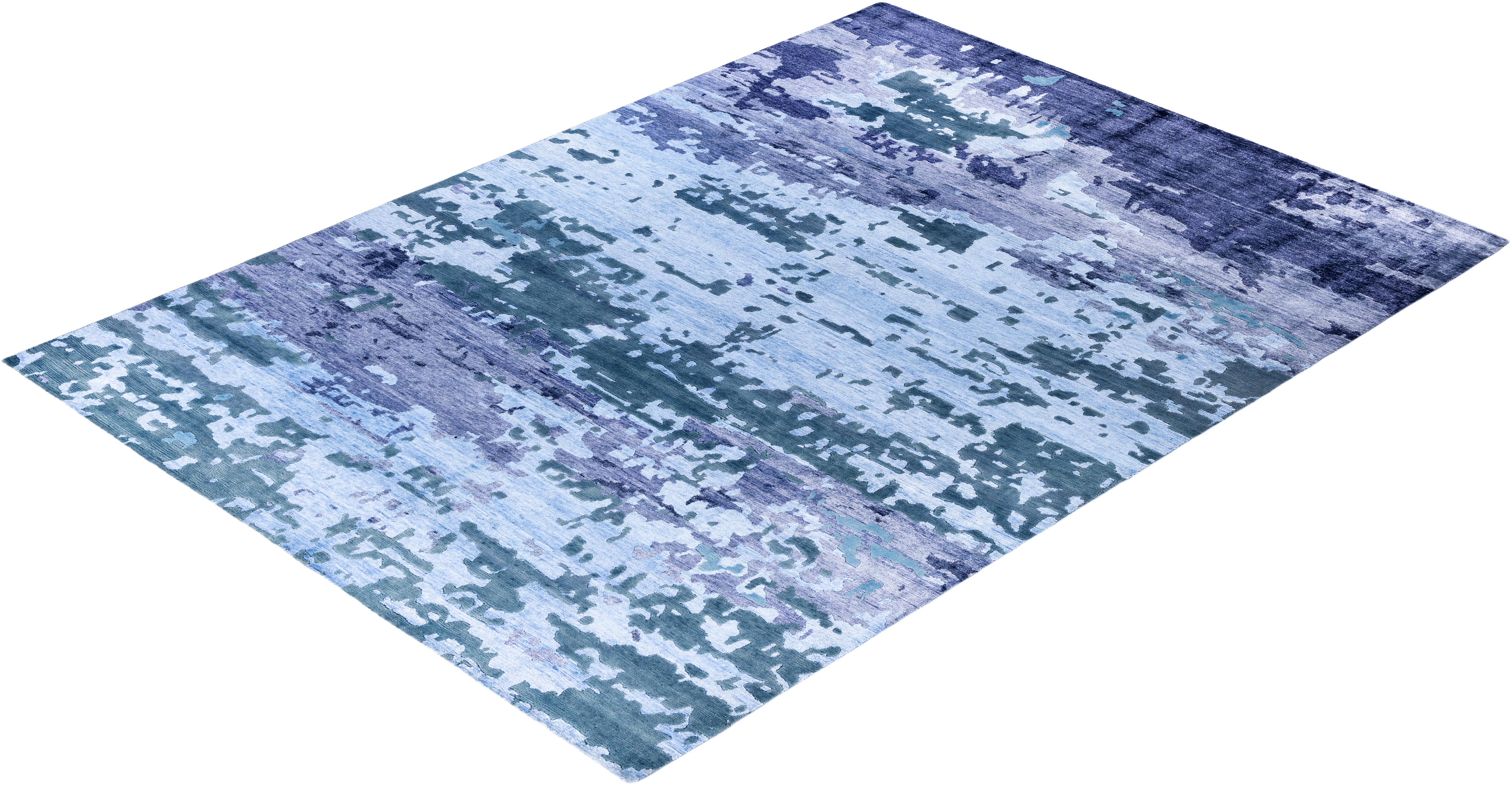 Contemporary Abstract Silk, Wool Hand Knotted Green Area Rugs 9' 1