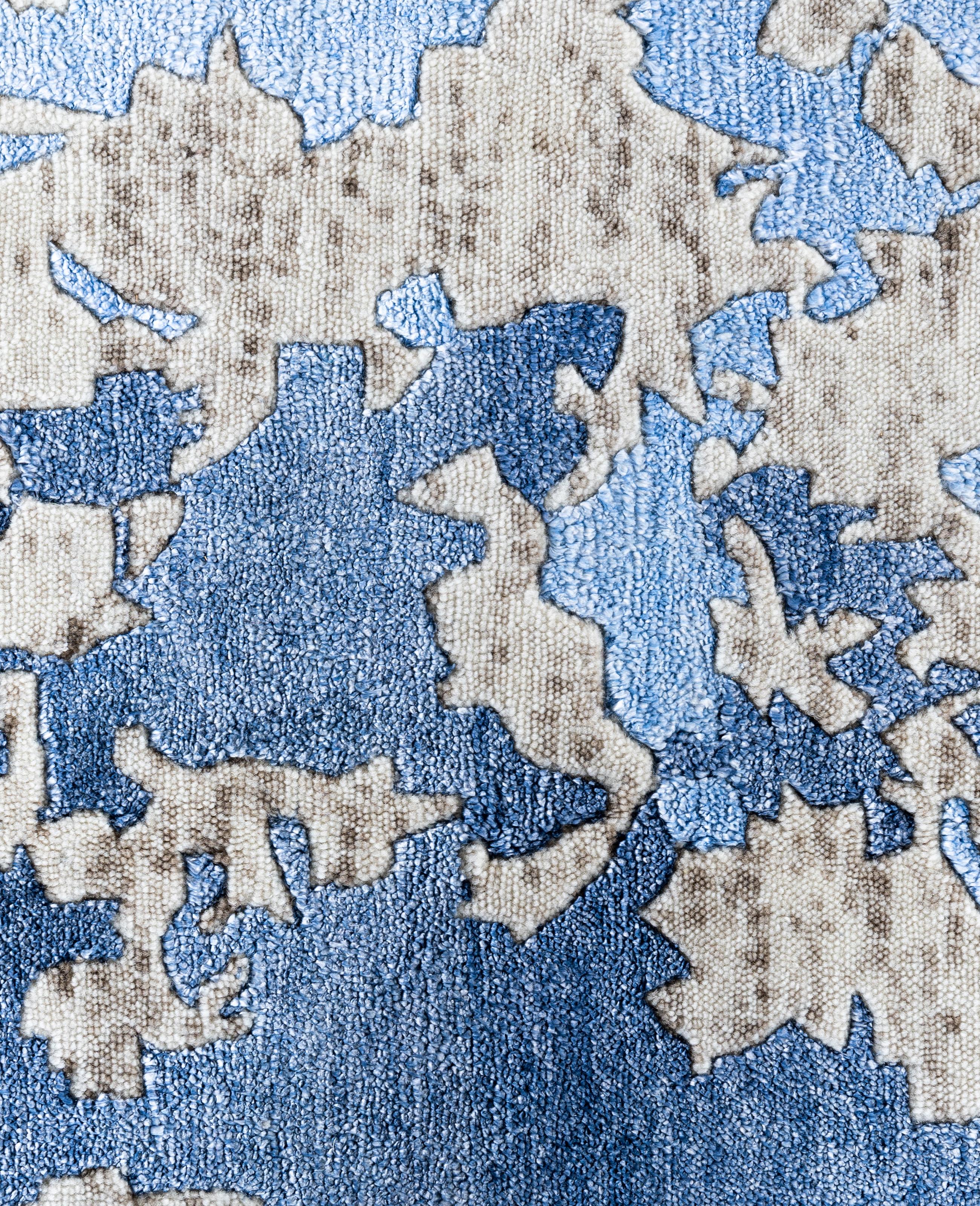 Contemporary Abstract Silk, Wool Hand Knotted Ivory Area Rug 9' 1