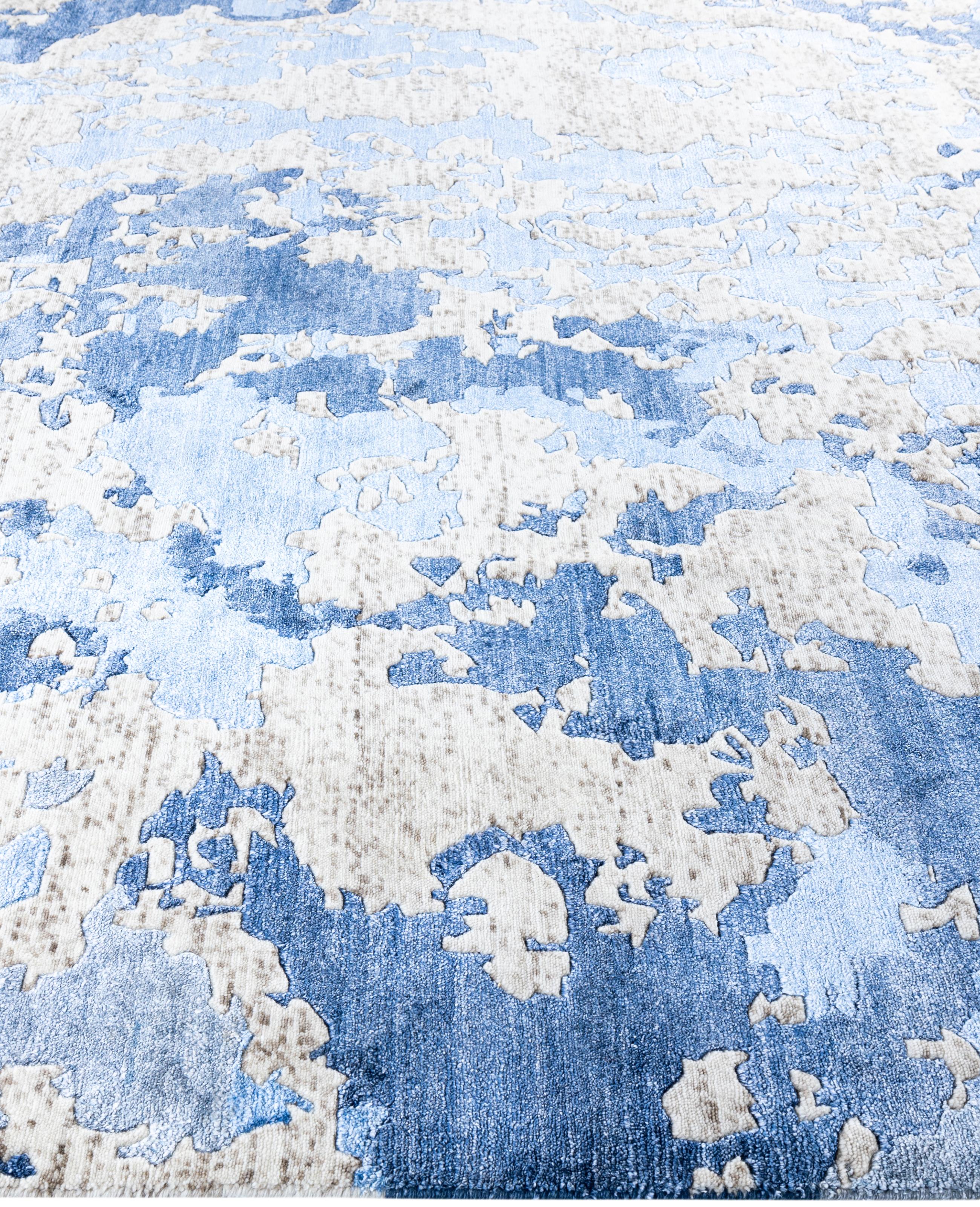 Contemporary Abstract Silk, Wool Hand Knotted Ivory Area Rug 9' 1