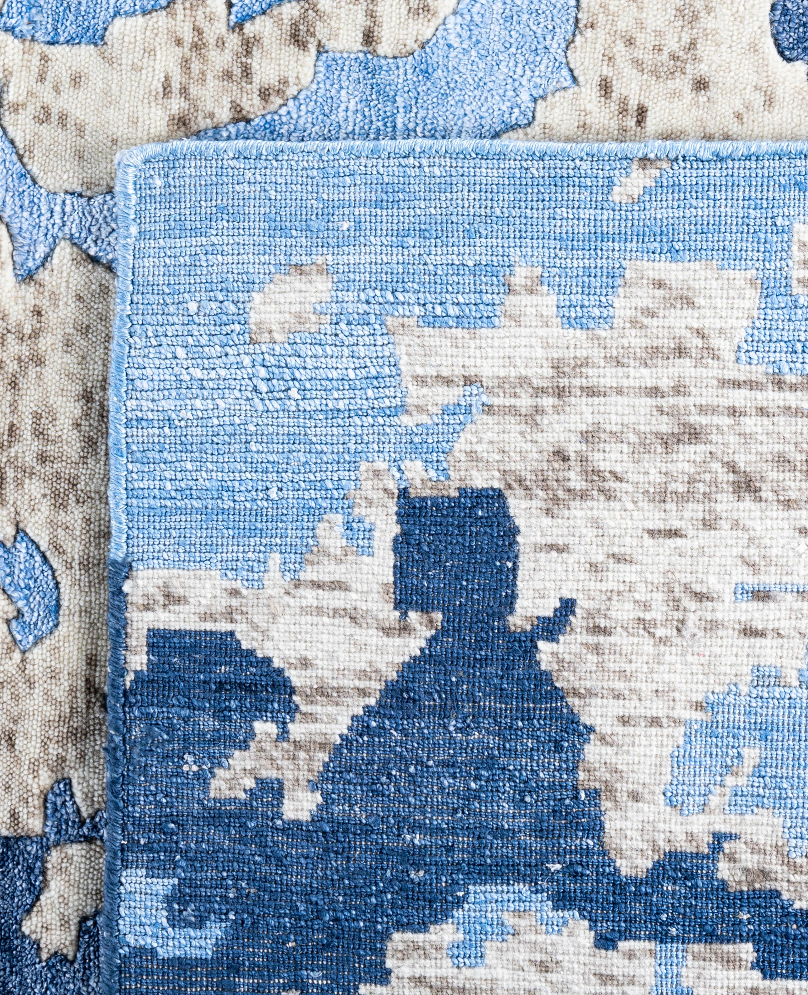 Contemporary Abstract Silk, Wool Hand Knotted Ivory Area Rug 9' 1