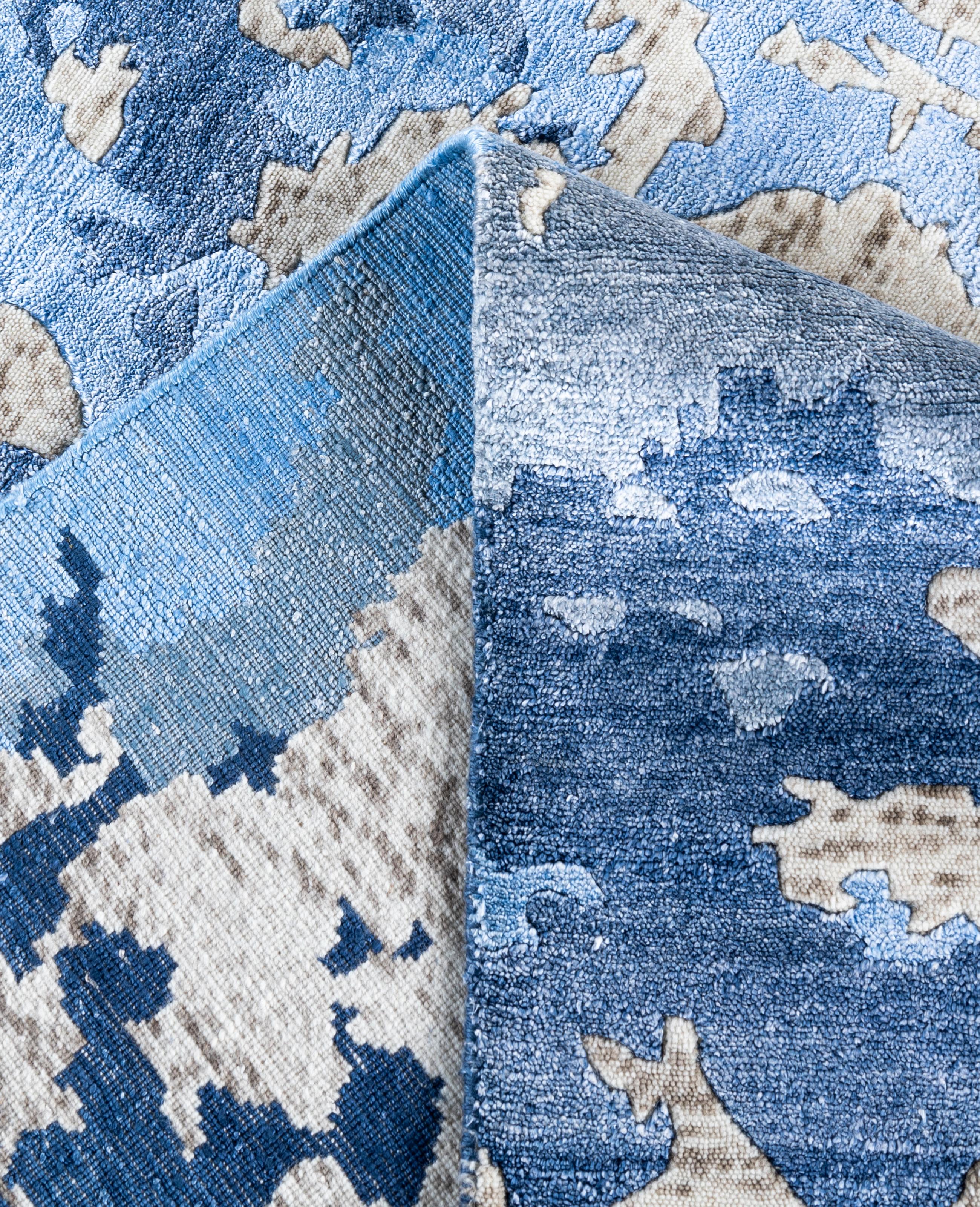 Contemporary Abstract Silk, Wool Hand Knotted Ivory Area Rug 9' 1