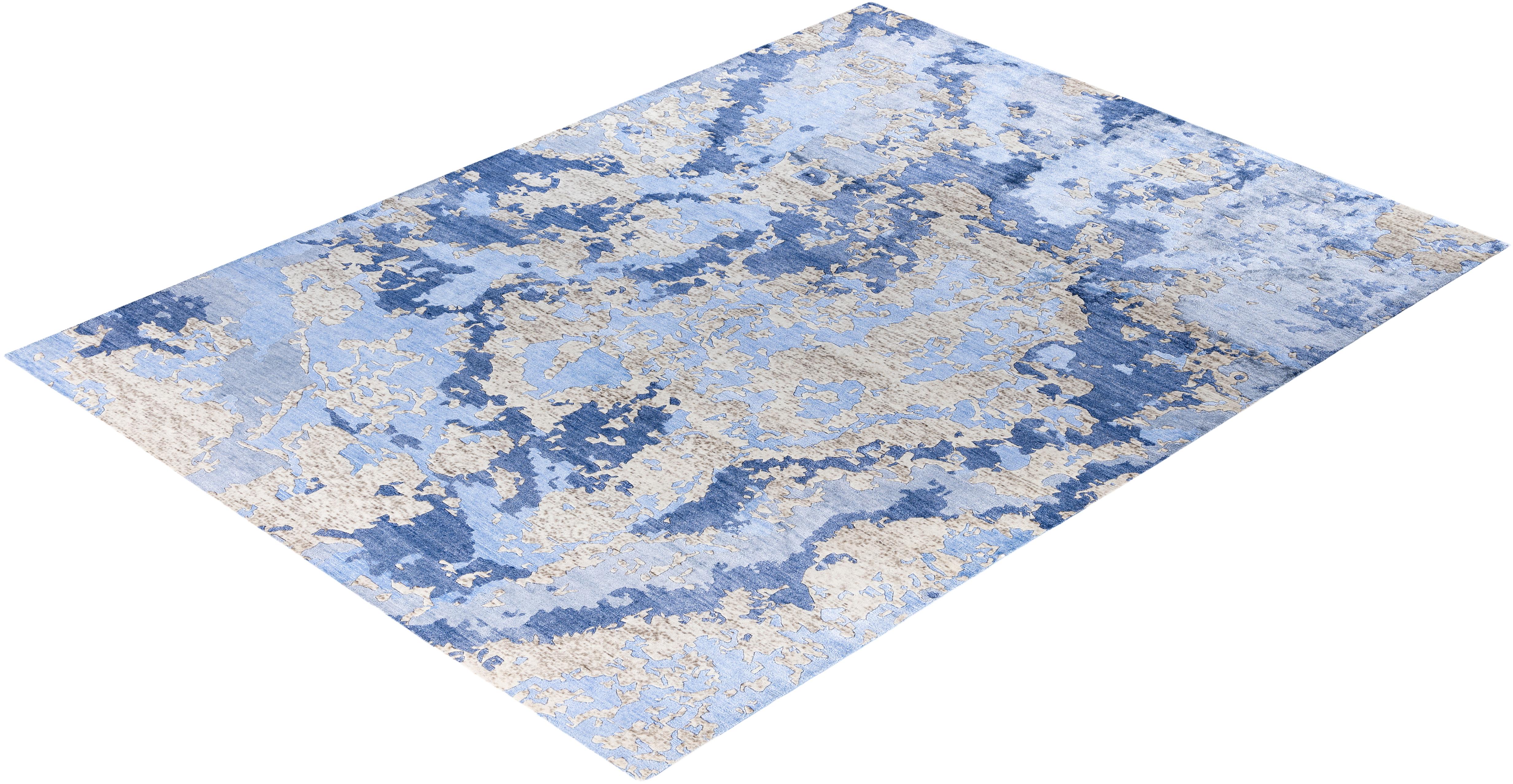 Contemporary Abstract Silk, Wool Hand Knotted Ivory Area Rug 9' 1