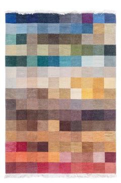 Contemporary Abstract Slate Blue Carpet "Polychrome" by Doris Leslie Blau