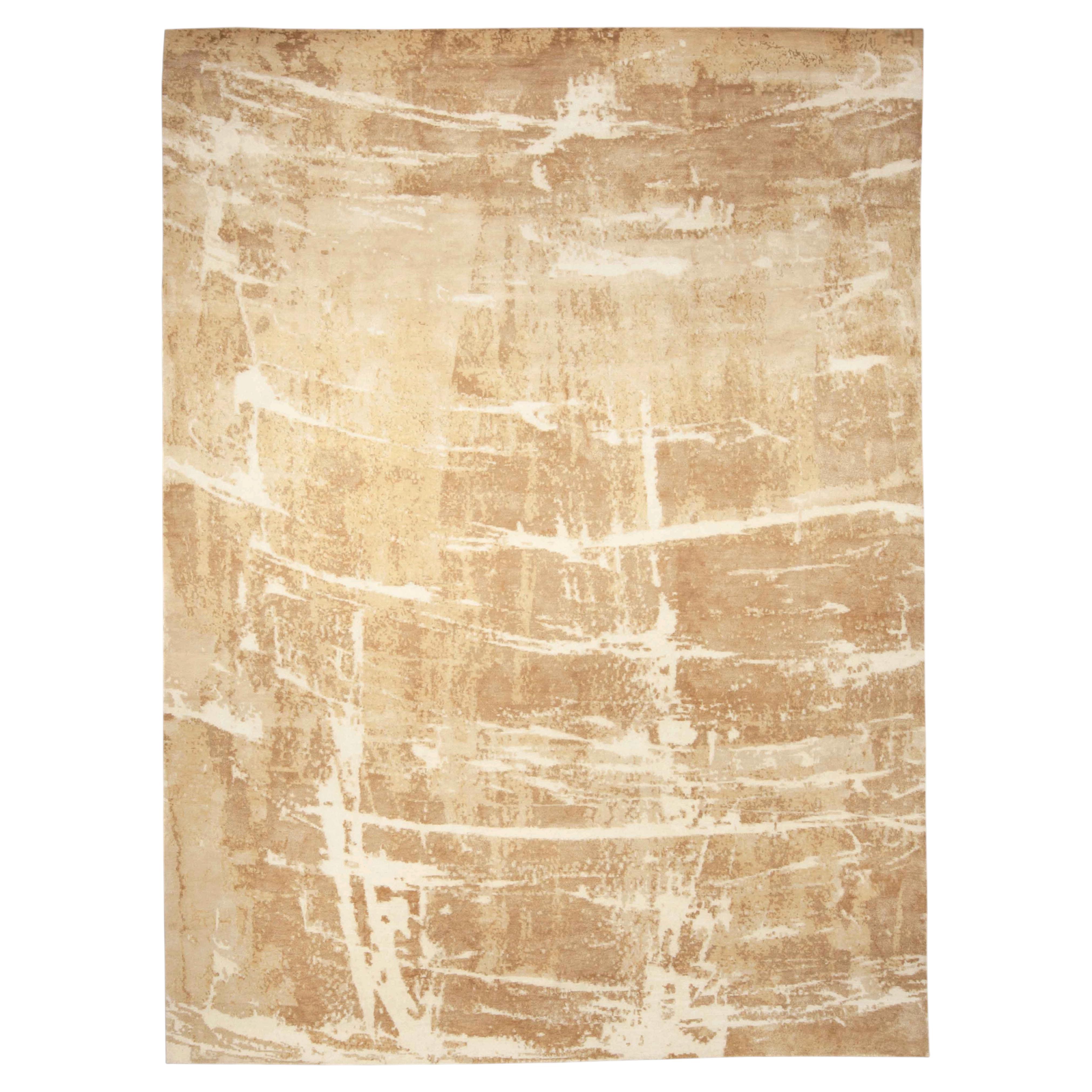 Contemporary Abstract Tan With Beige Silk Carpet "Desert" by Doris Leslie Blau