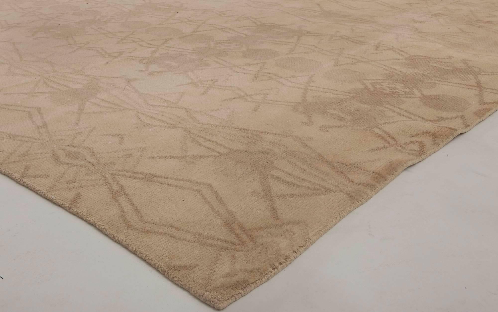 Contemporary Abstract Taupe and Beige Handmade Wool Rug by Doris Leslie Blau For Sale 1
