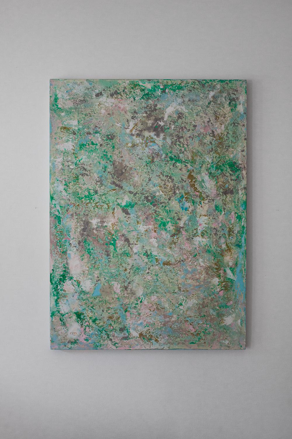 Contemporary Abstract Textured Painting in light Blue, Green Tones by Ezra Zäh In New Condition For Sale In Rümmingen, BW