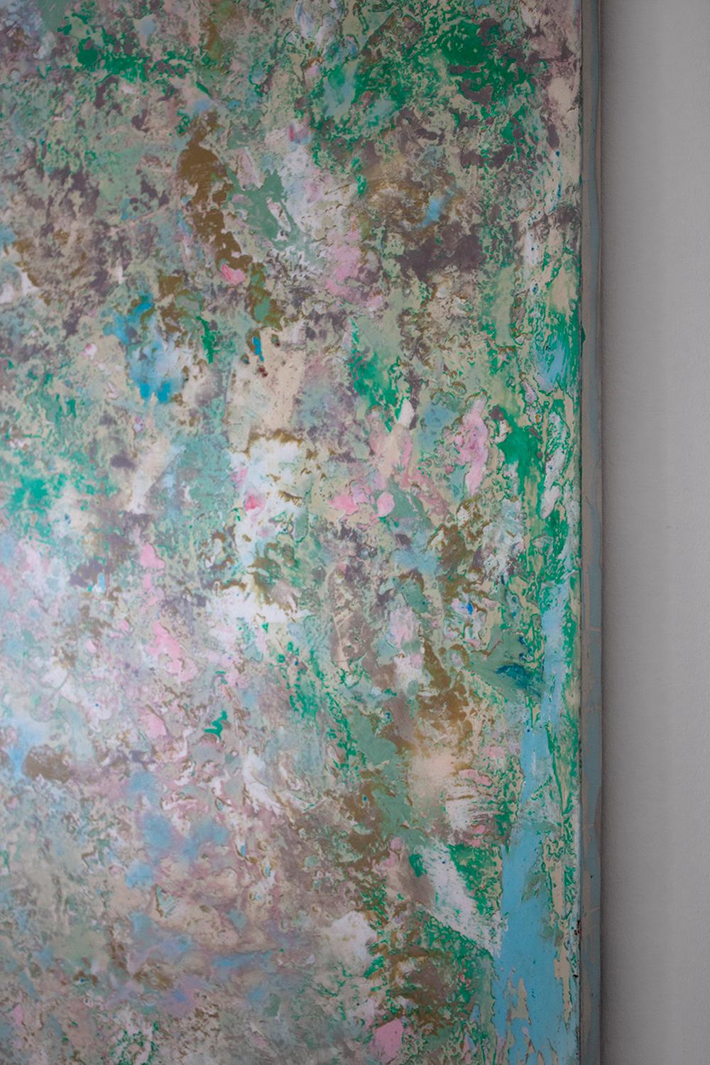XXIe siècle et contemporain Peinture abstraite contemporaine texturée dans les tons bleu clair et vert par Ezra Zäh en vente