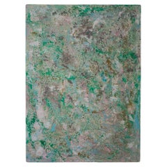 Contemporary Abstract Textured Painting in light Blue, Green Tones by Ezra Zäh