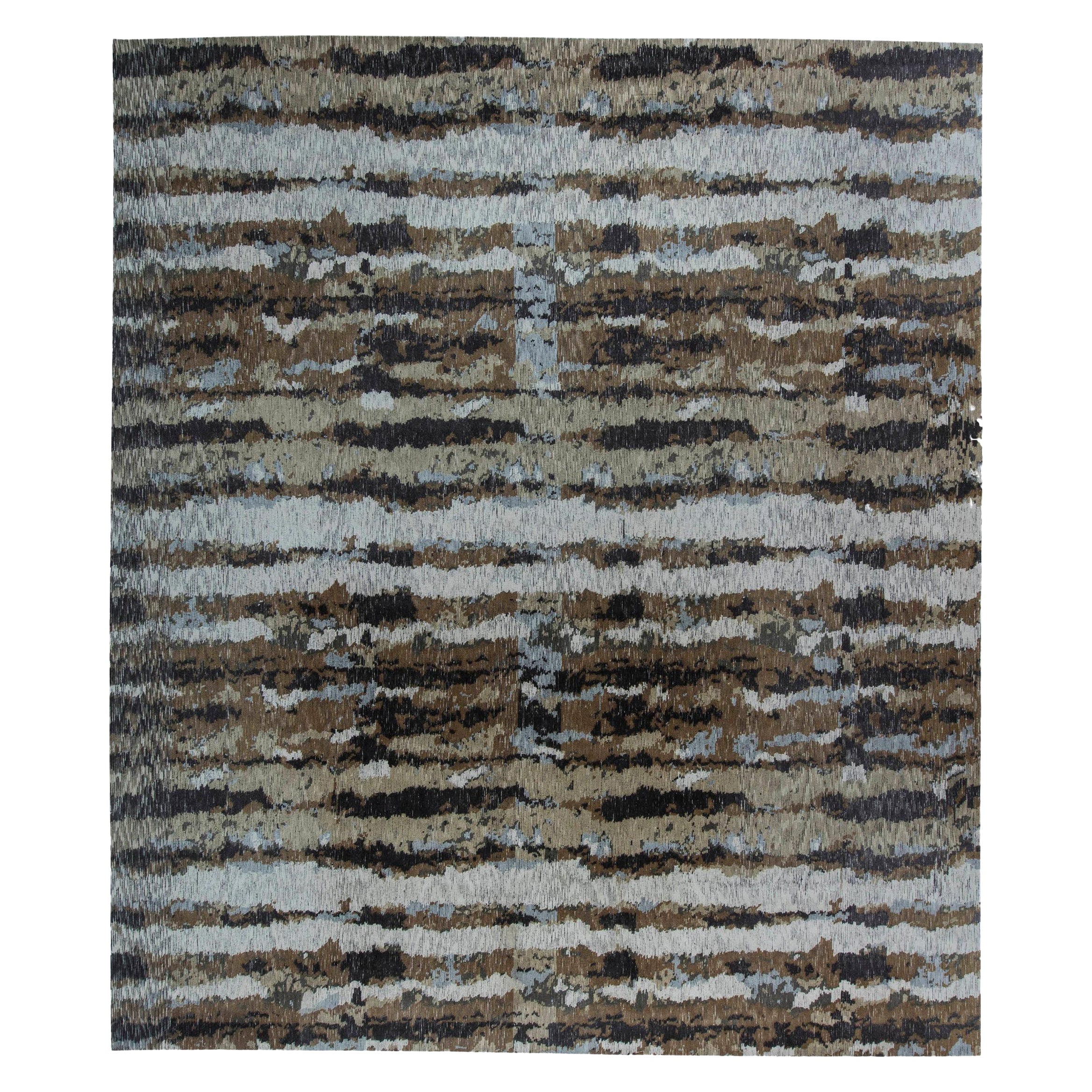 Zeitgenössischer abstrakter tibetischer handgefertigter Teppich aus Wolle und Seide von Doris Leslie Blau