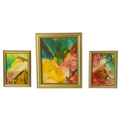 Contemporary Abstract Tryptych Watercolor Signed