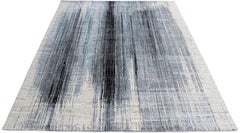 Contemporary Abstract Watercolor Gradient Beige and Blue Wool Hand-Knotted Rug