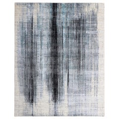 Contemporary Abstract Watercolor Gradient Beige and Blue Wool Hand-Knotted Rug
