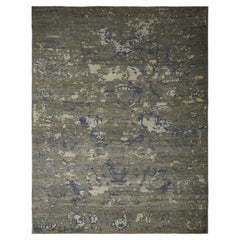 Zeitgenössischer abstrakter Wollteppich, 12 ft × 15 ft, Blau und Taupe