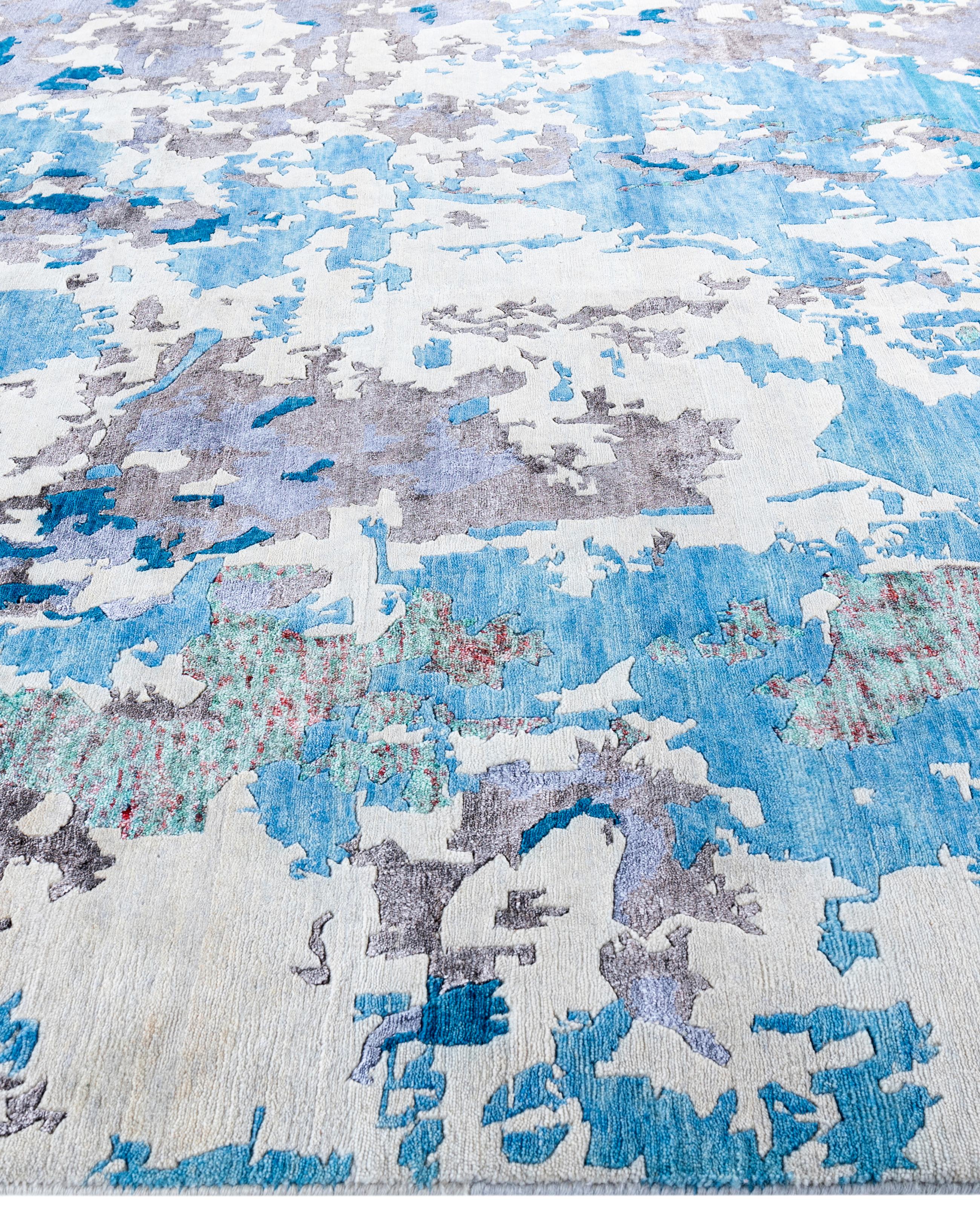 Annodato a mano Contemporary Abstract Wool, Silk Hand Knotted Beige Area Rugs 8' 2
