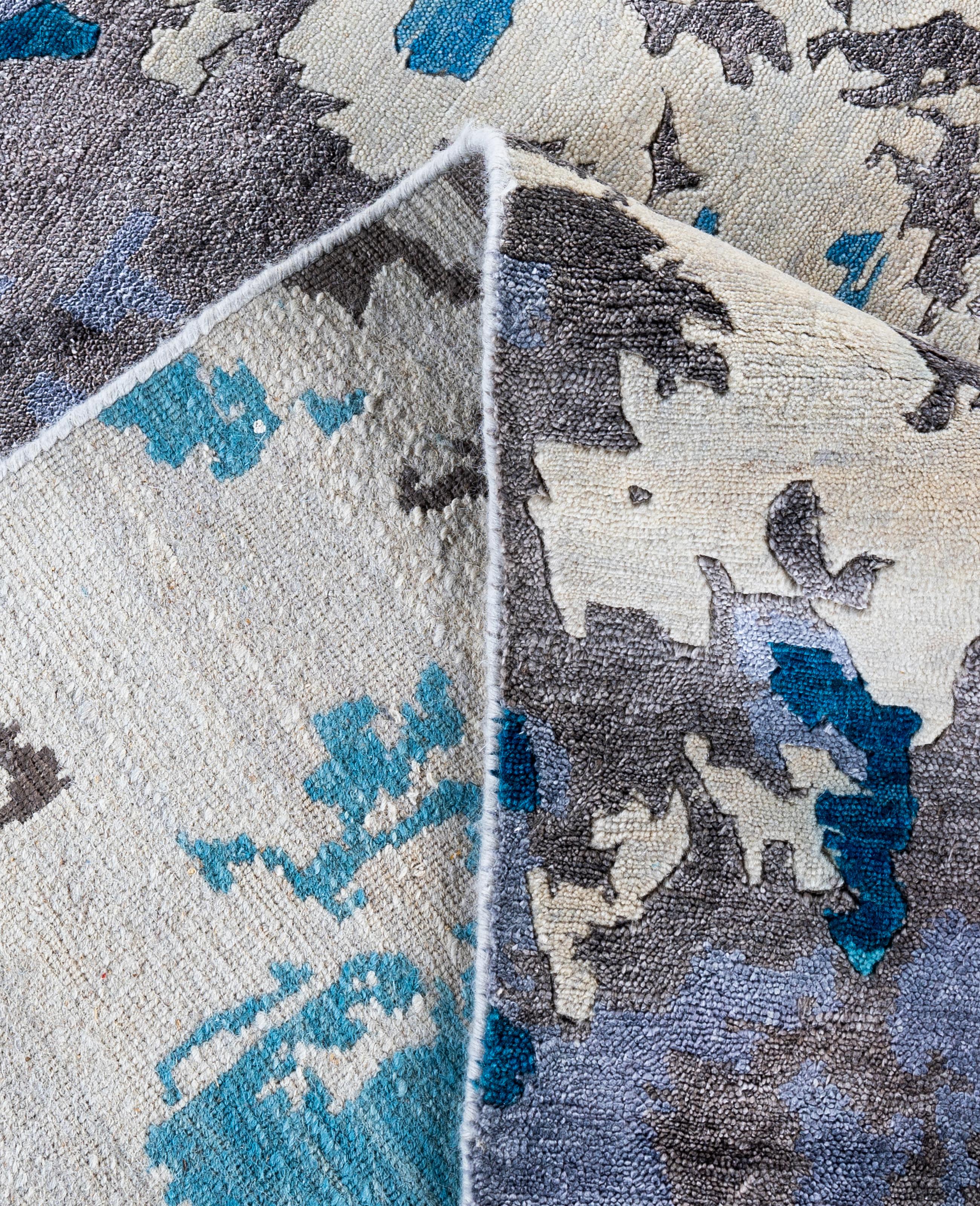 XXI secolo e contemporaneo Contemporary Abstract Wool, Silk Hand Knotted Beige Area Rugs 8' 2