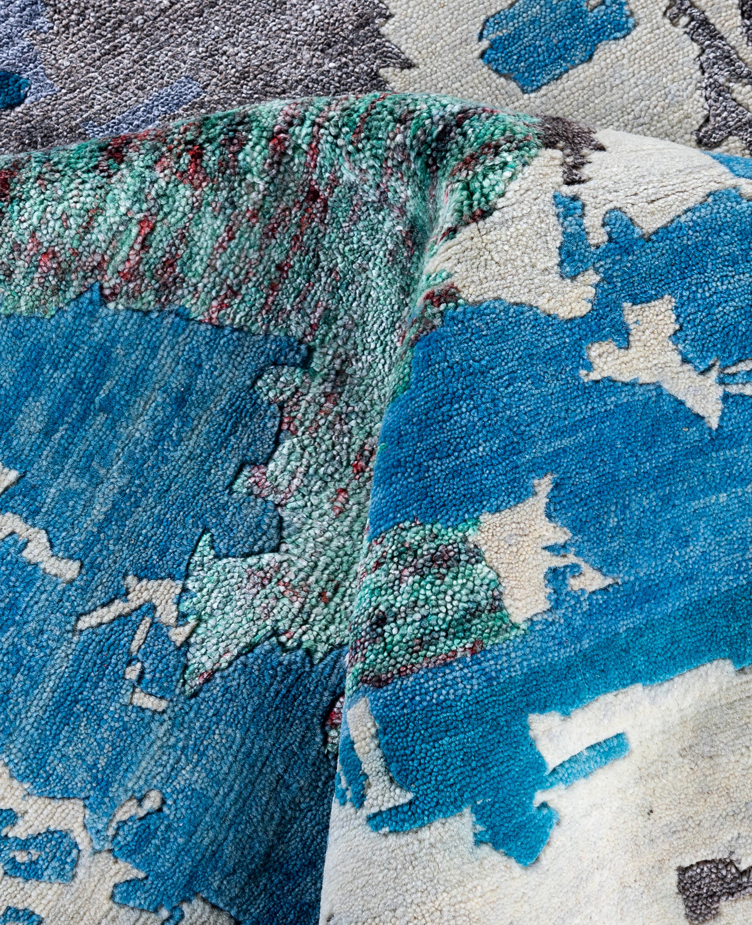 Lana Contemporary Abstract Wool, Silk Hand Knotted Beige Area Rugs 8' 2