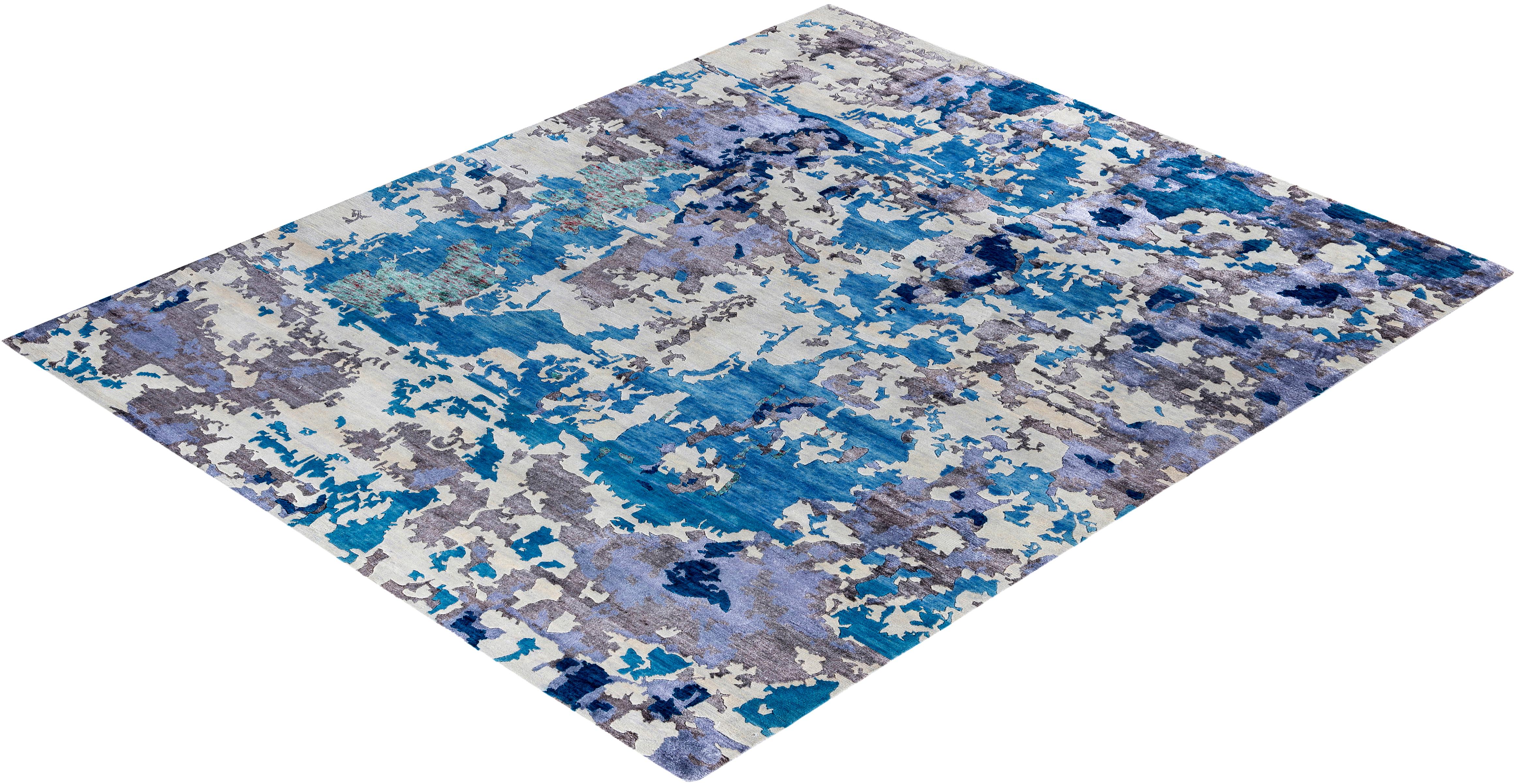 Contemporary Abstract Wool, Silk Hand Knotted Beige Area Rugs 8' 2
