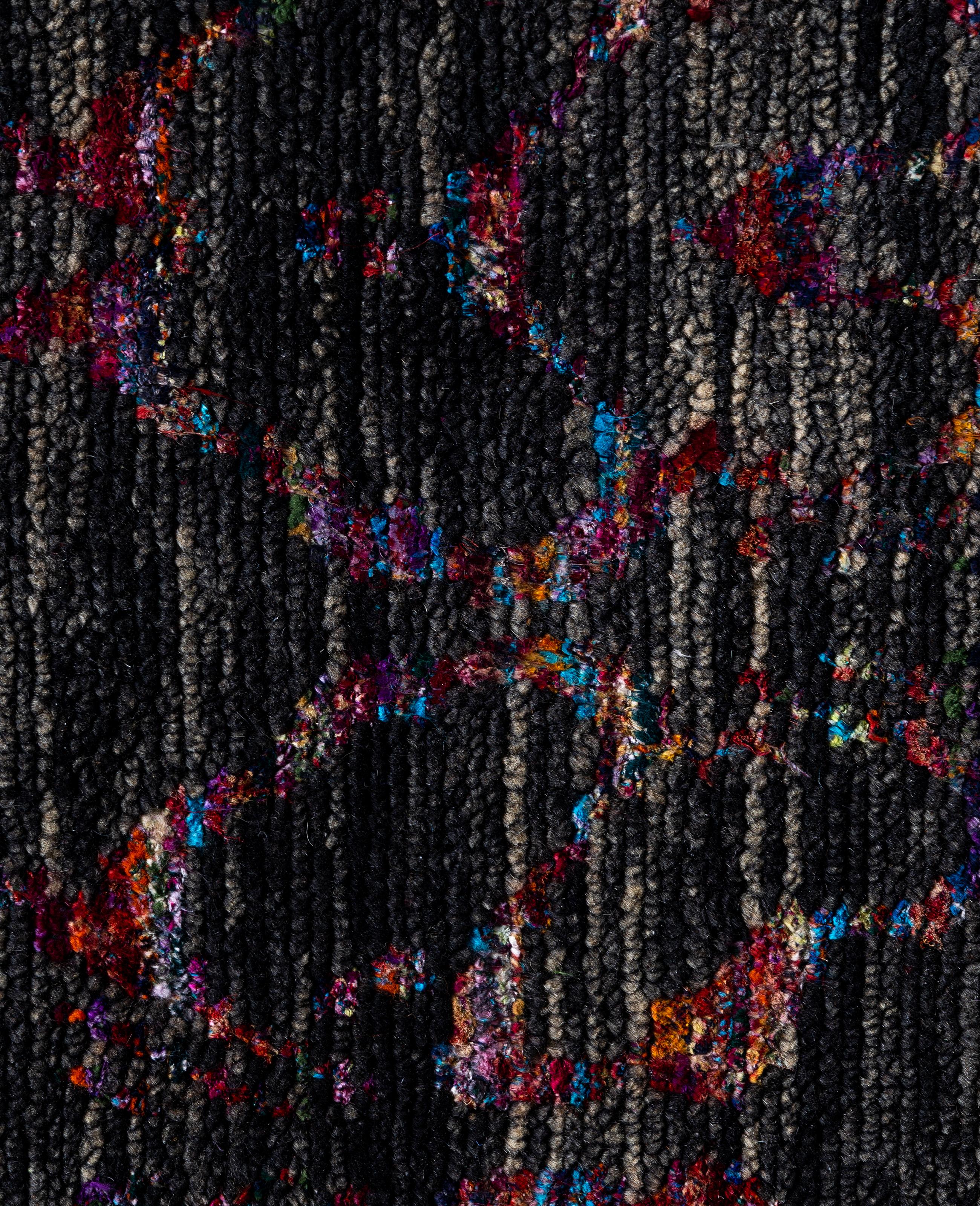 Indiano Contemporary Abstract Wool, Silk Hand Knotted Black Area Rugs 9' 0