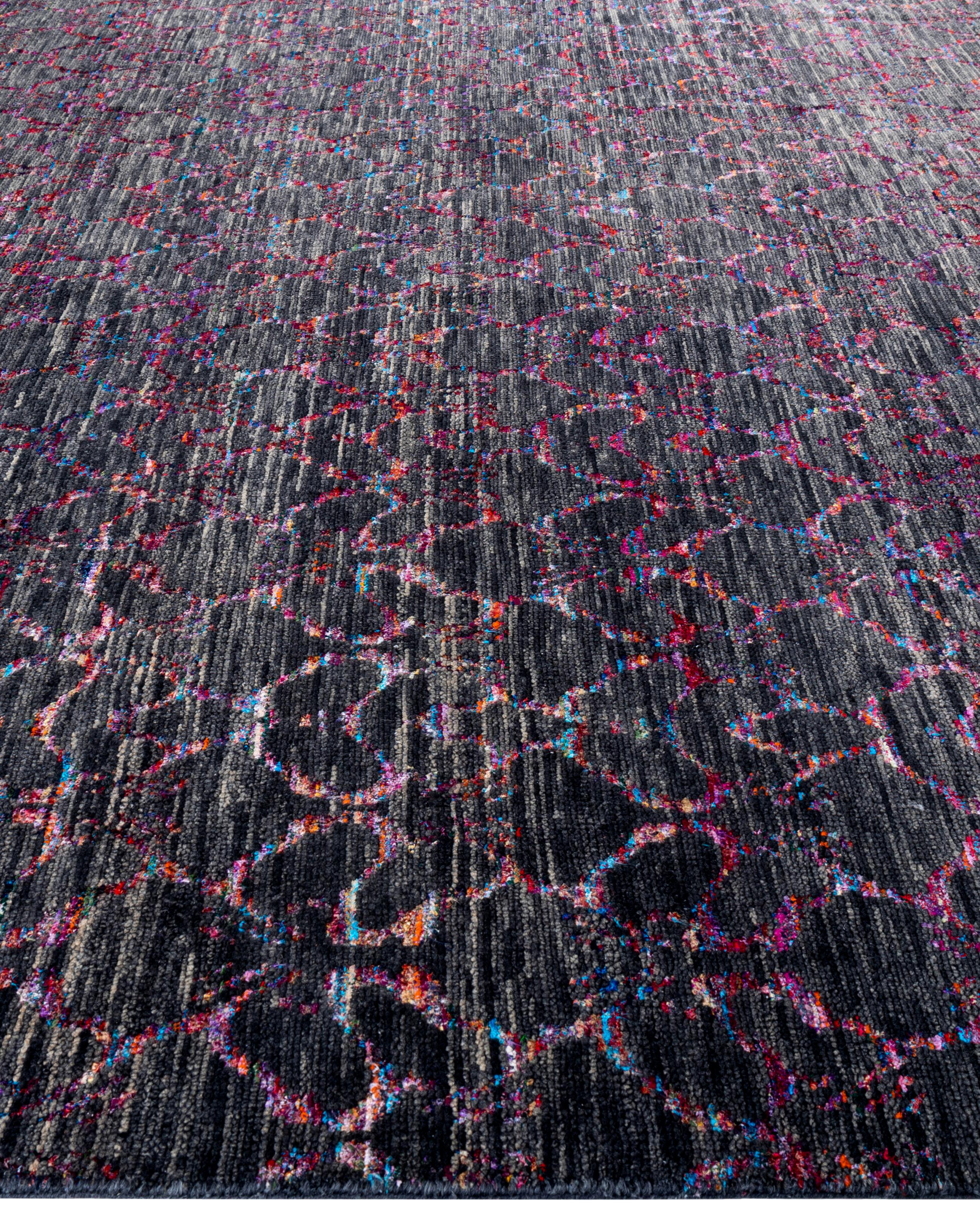 Annodato a mano Contemporary Abstract Wool, Silk Hand Knotted Black Area Rugs 9' 0