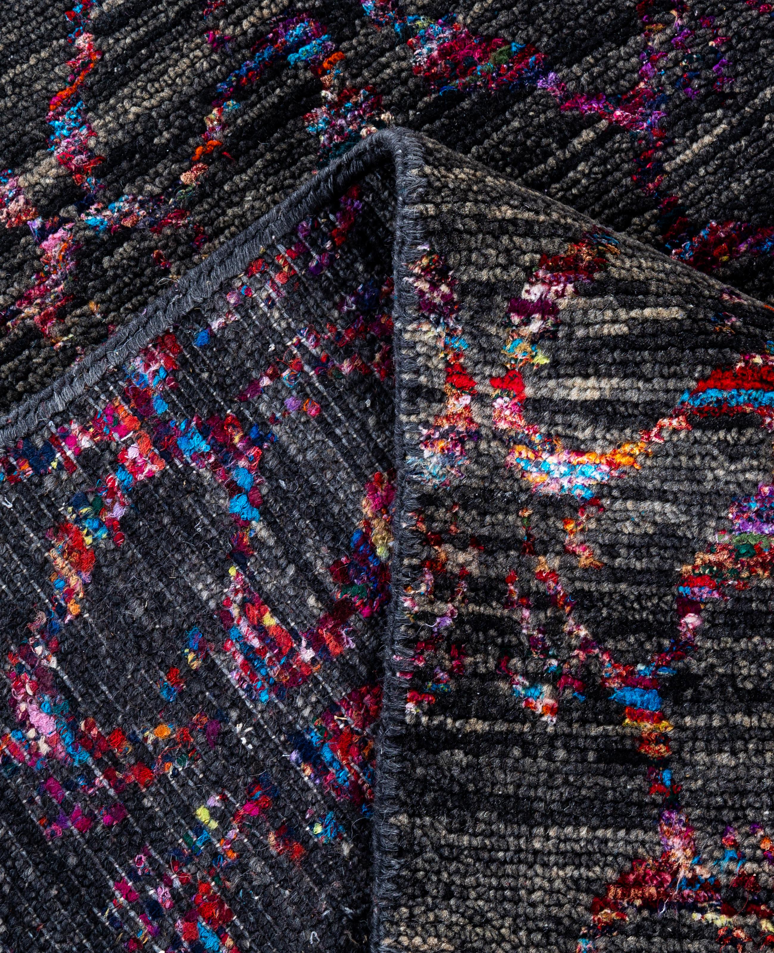 XXI secolo e contemporaneo Contemporary Abstract Wool, Silk Hand Knotted Black Area Rugs 9' 0