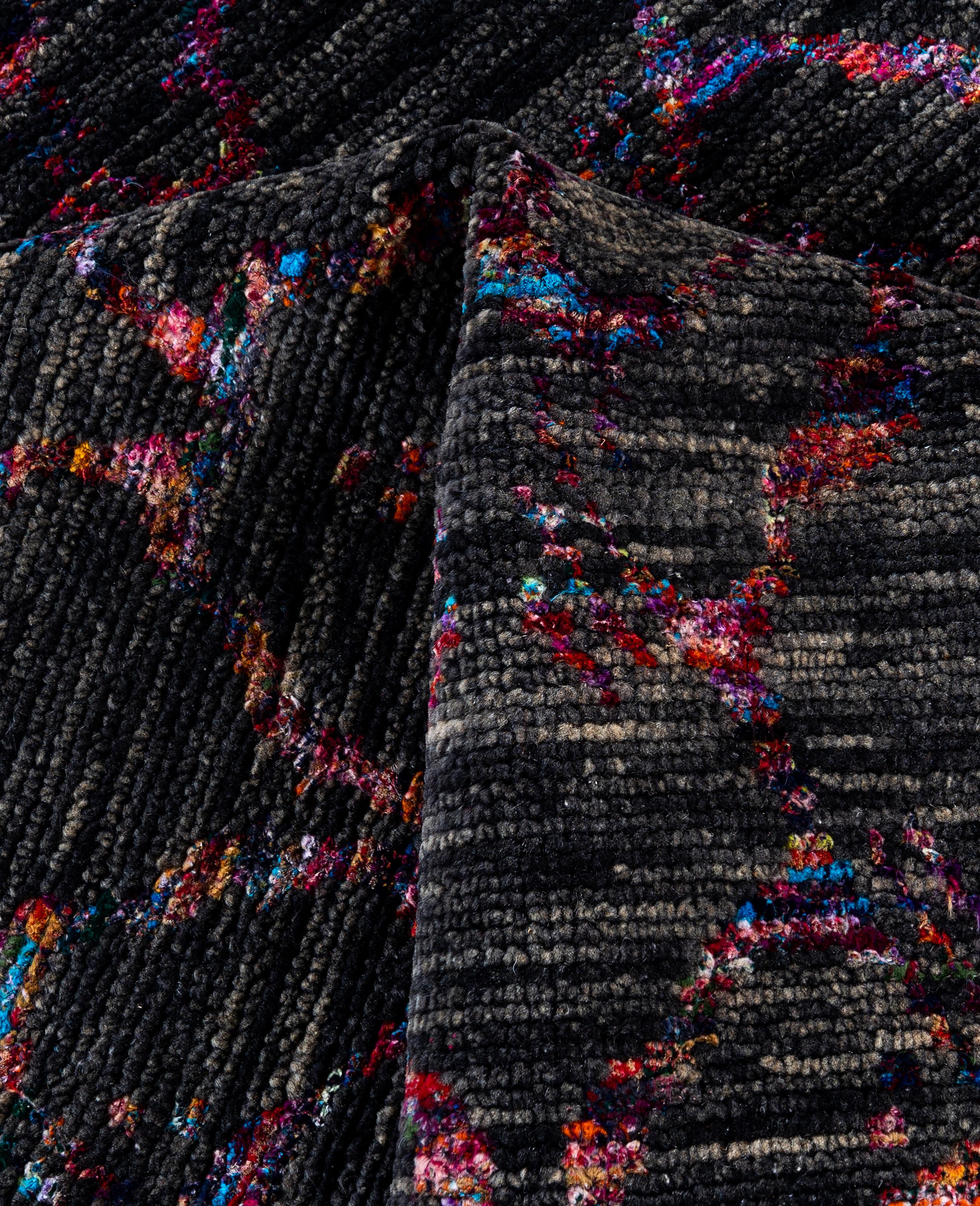 Lana Contemporary Abstract Wool, Silk Hand Knotted Black Area Rugs 9' 0