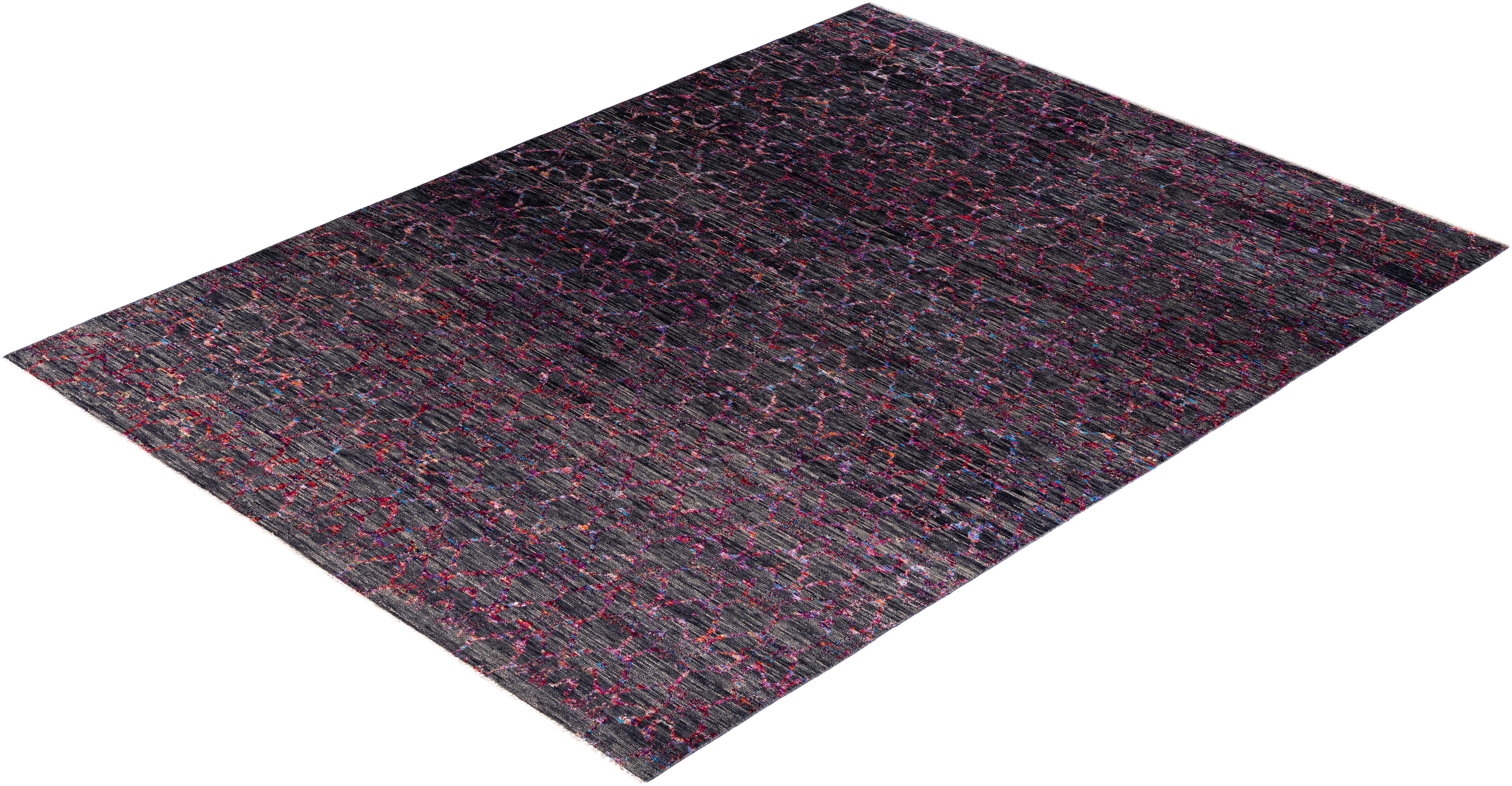 Contemporary Abstract Wool, Silk Hand Knotted Black Area Rugs 9' 0
