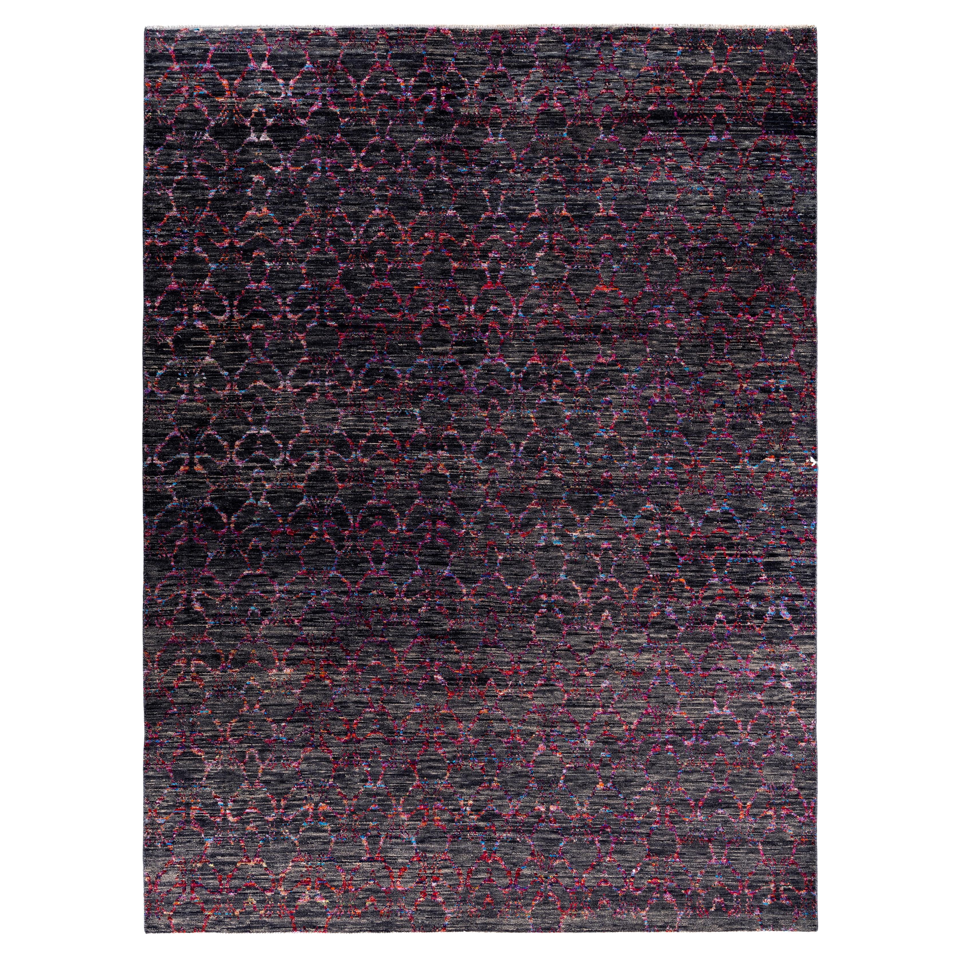 Contemporary Abstract Wool, Silk Hand Knotted Black Area Rug 9' 0" x 11' 10"