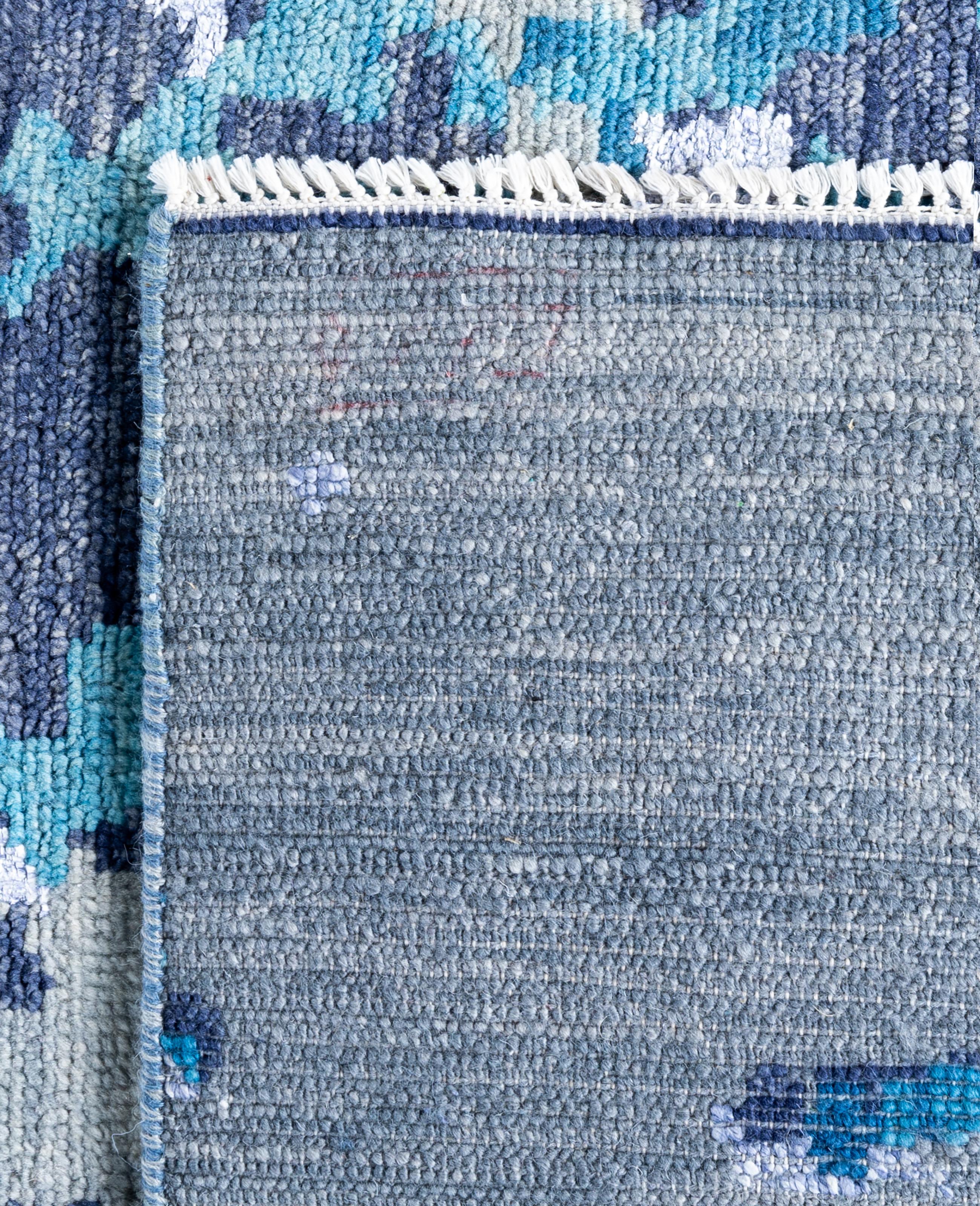 Contemporary Abstract Wool, Silk Hand Knotted Blue Area Rugs 7' 10