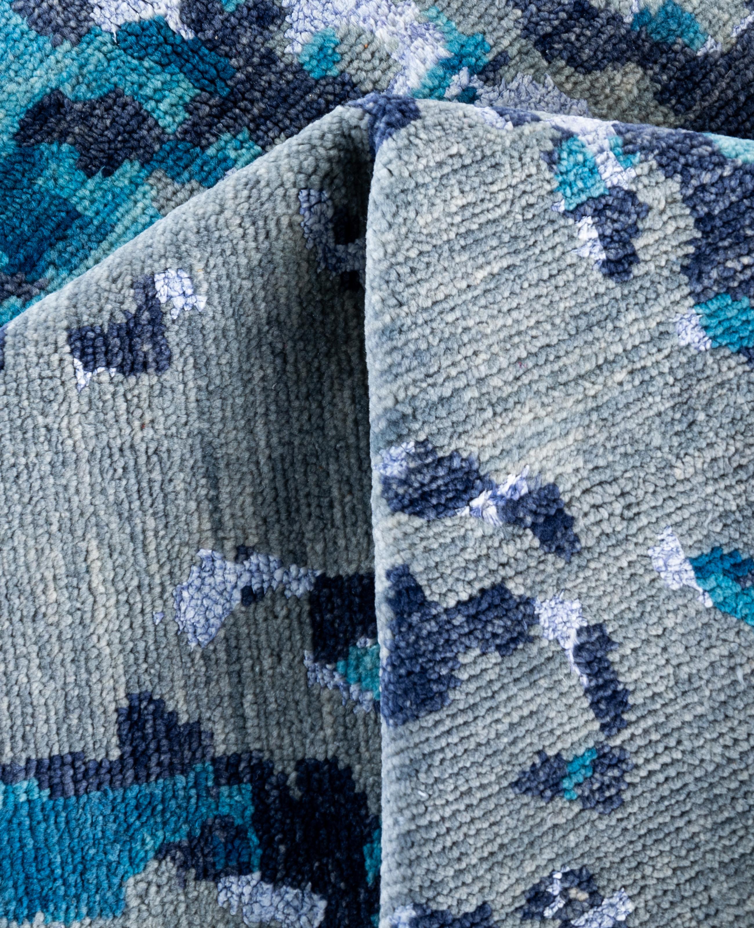 Lana Contemporary Abstract Wool, Silk Hand Knotted Blue Area Rugs 7' 10