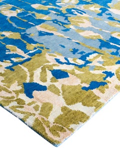 Contemporary Abstract Wool, Silk Hand Knotted Blue Area Rug 8' 2" x 9' 10"