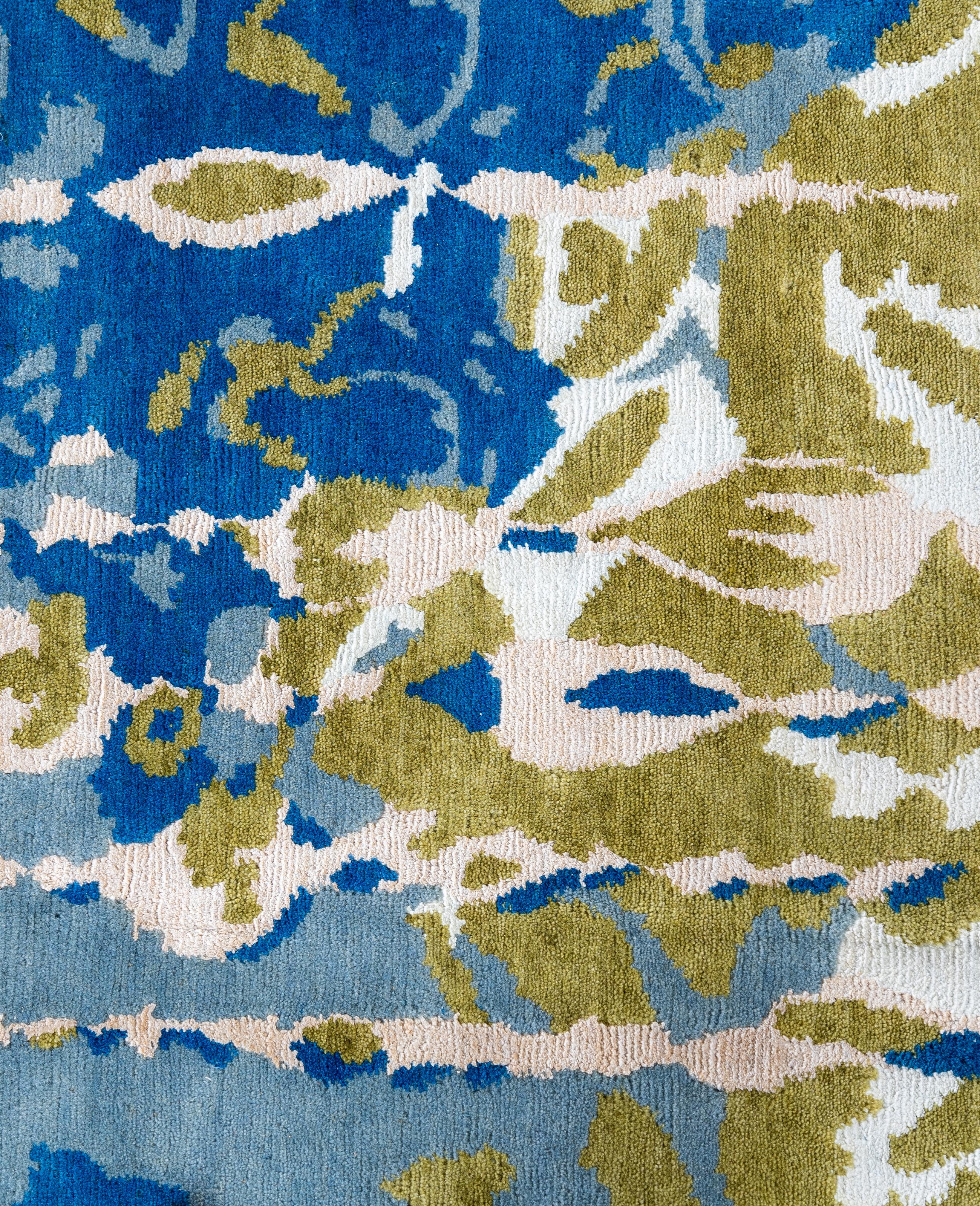 Indiano Contemporary Abstract Wool, Silk Hand Knotted Blue Area Rugs 8' 2