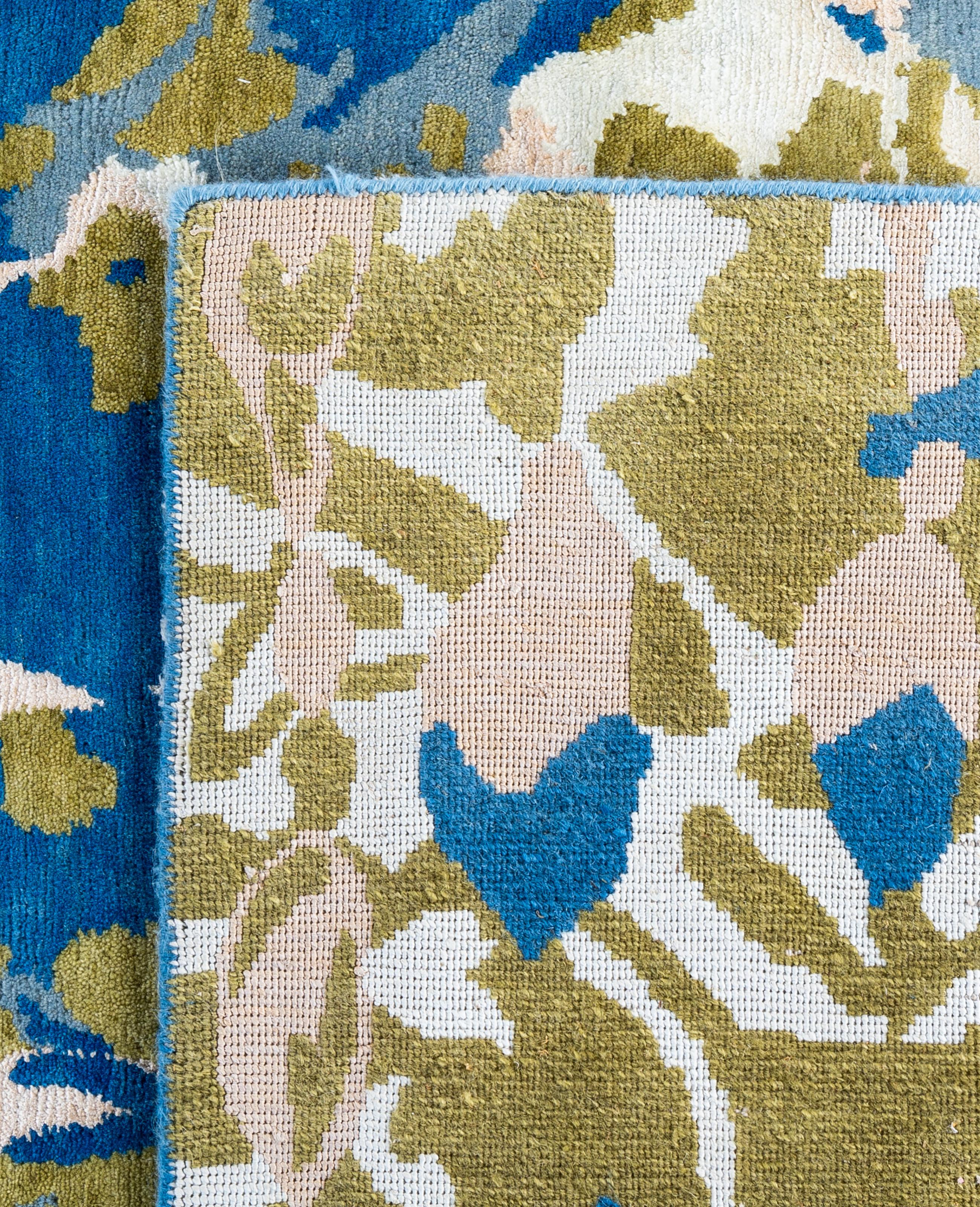 Contemporary Abstract Wool, Silk Hand Knotted Blue Area Rugs 8' 2