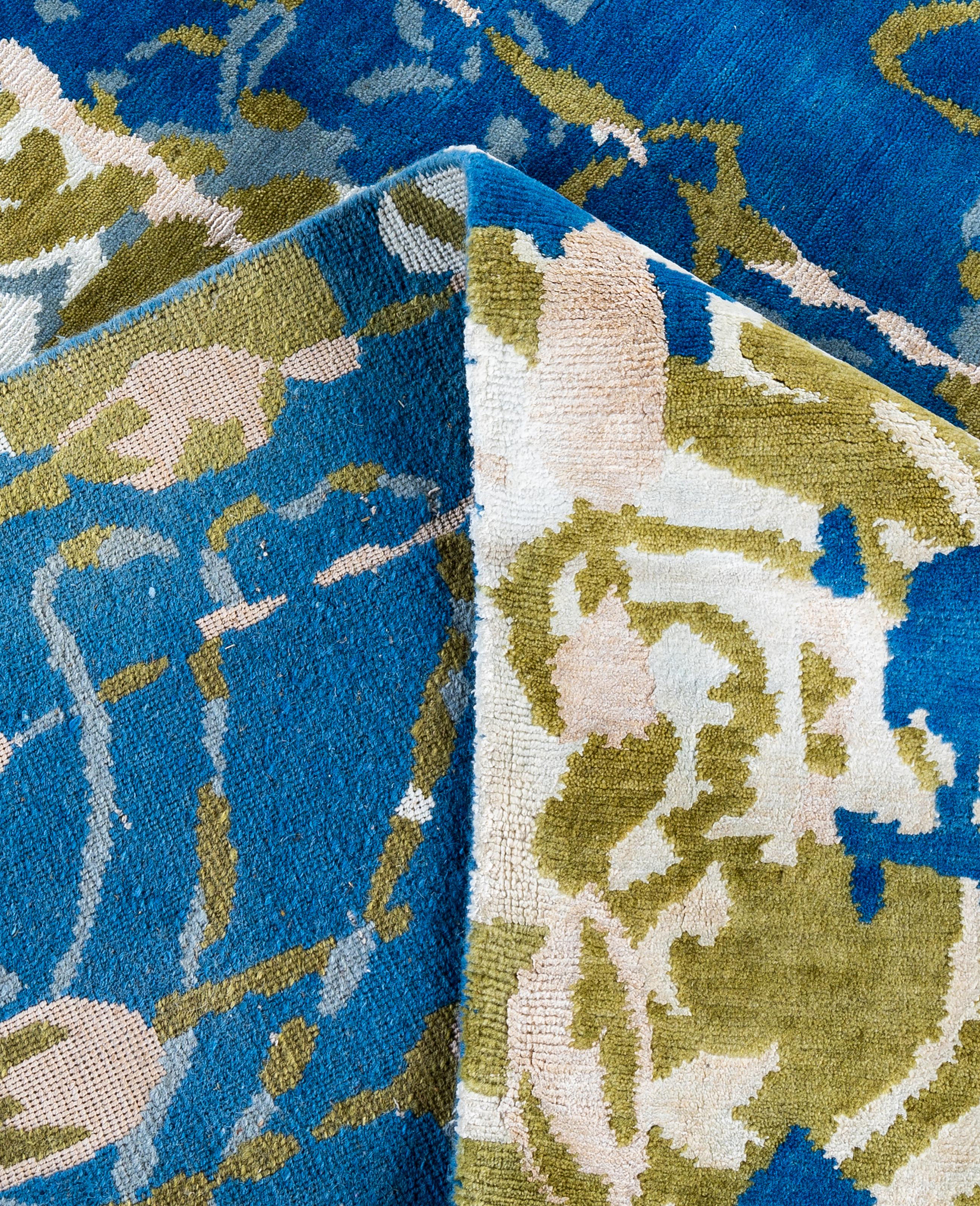 XXI secolo e contemporaneo Contemporary Abstract Wool, Silk Hand Knotted Blue Area Rugs 8' 2
