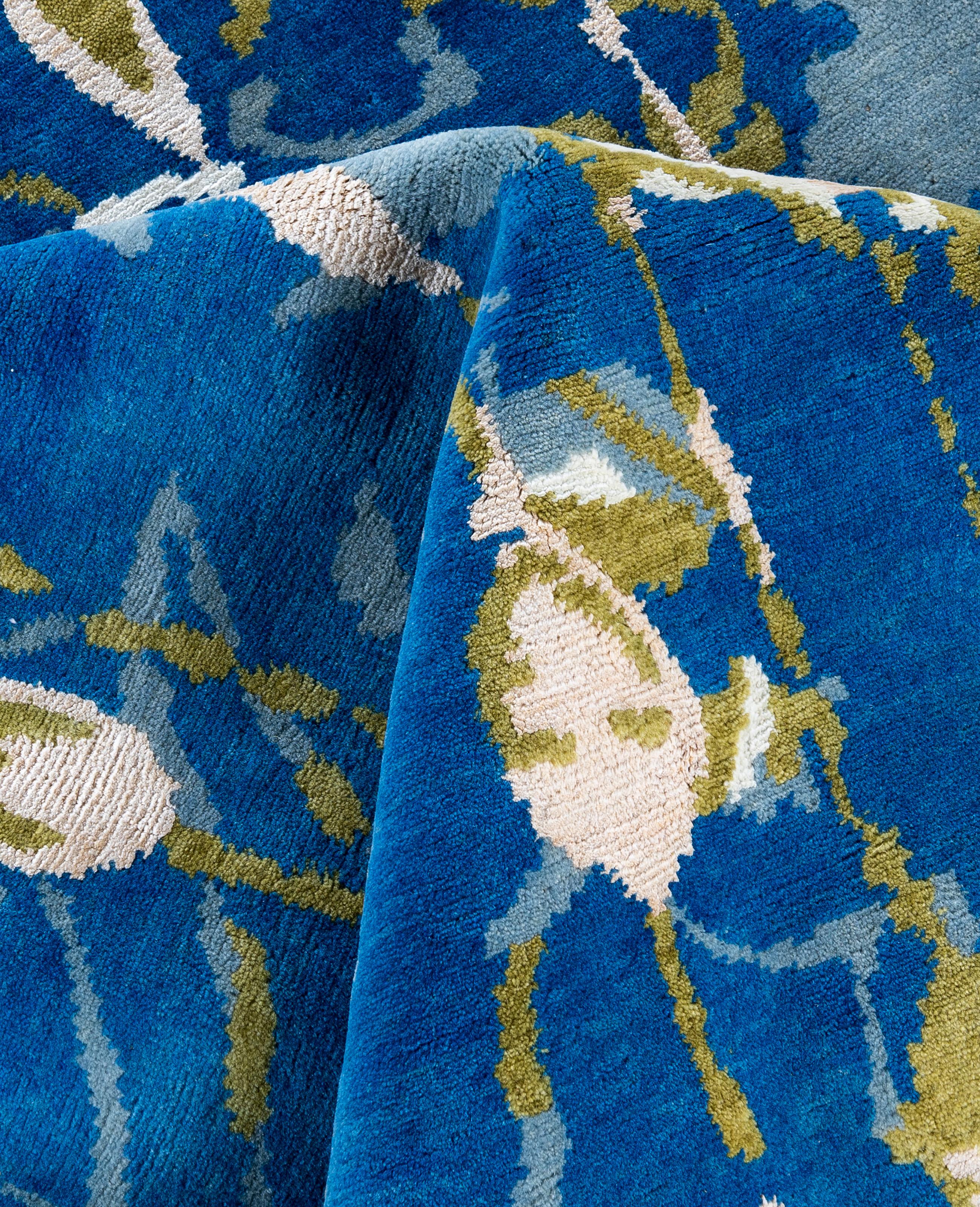 Lana Contemporary Abstract Wool, Silk Hand Knotted Blue Area Rugs 8' 2