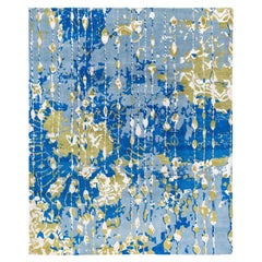 Alfombra Abstracta Contemporánea de Lana y Seda Anudada a Mano Azul 8' 2" x 9' 10