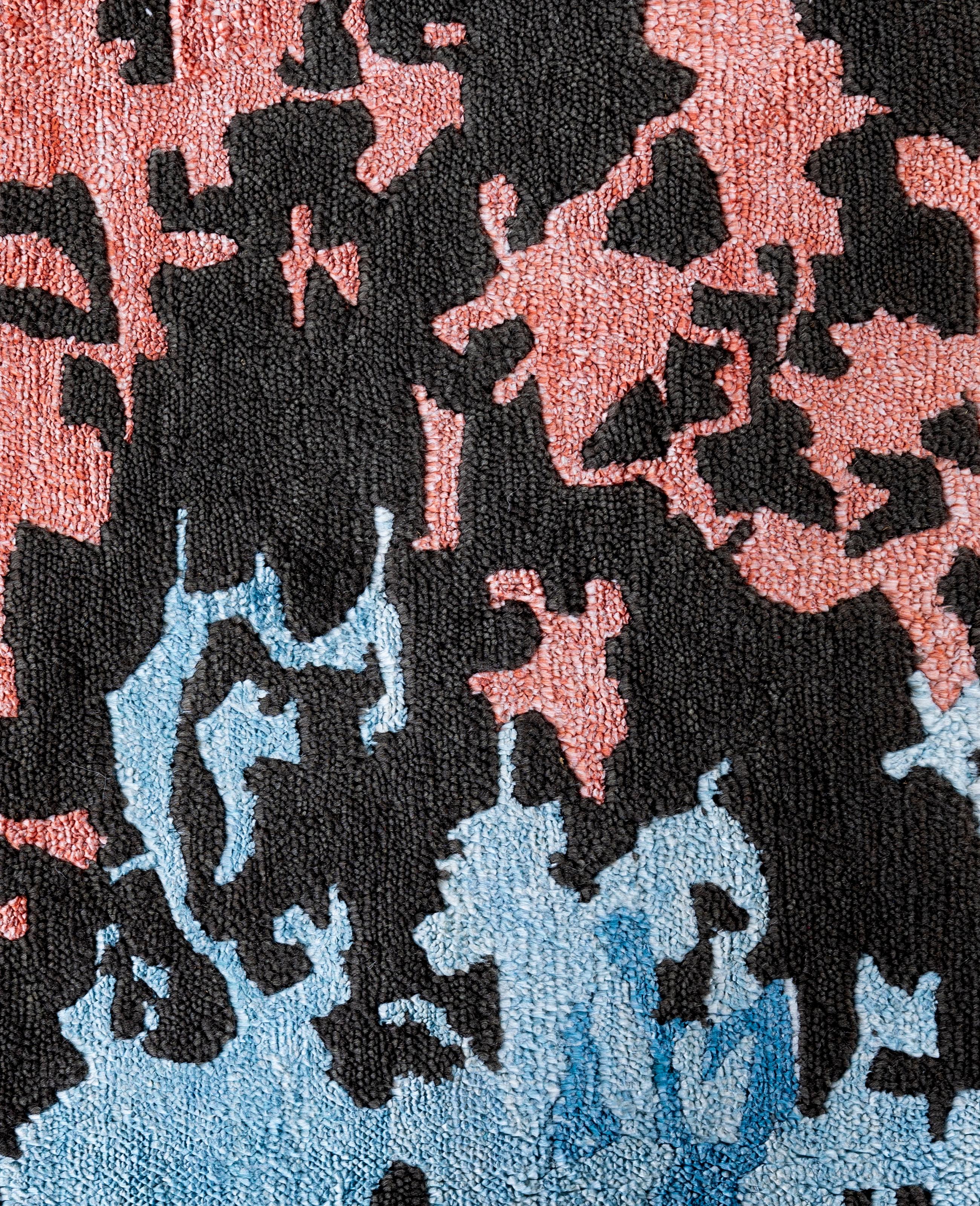 Indiano Contemporary Abstract Wool, Silk Hand Knoted Blue Area Rugs 9' 3
