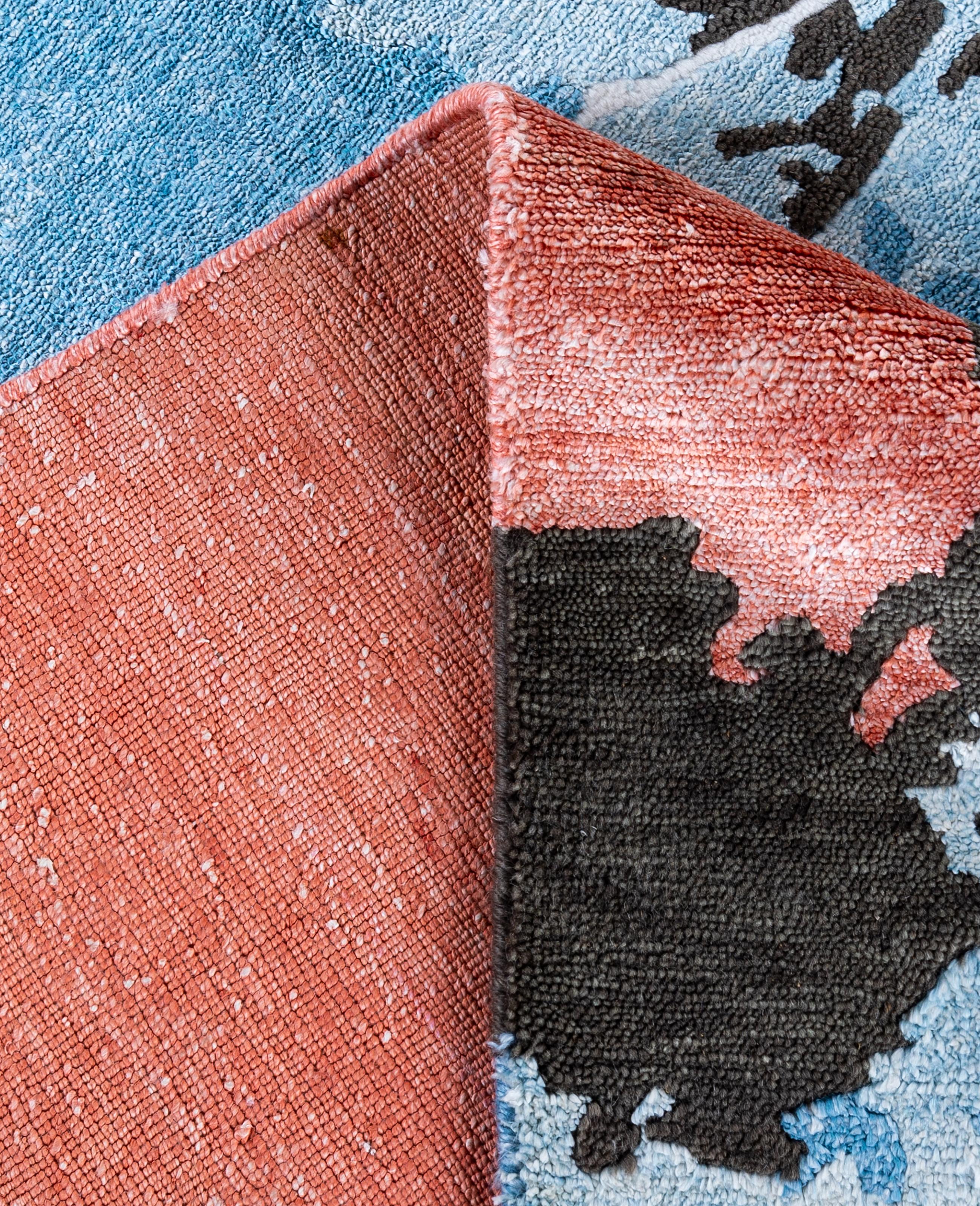 XXI secolo e contemporaneo Contemporary Abstract Wool, Silk Hand Knoted Blue Area Rugs 9' 3