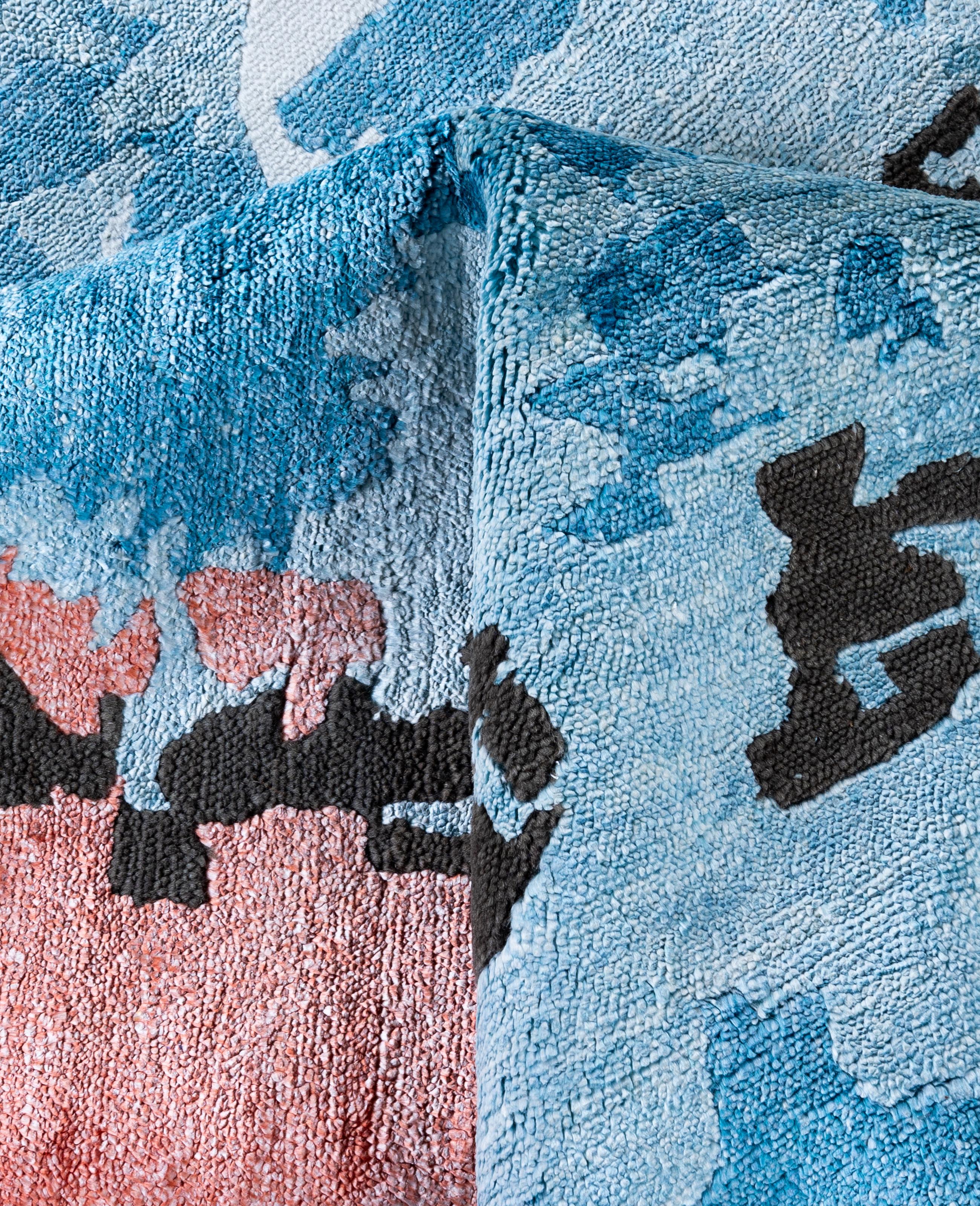Lana Contemporary Abstract Wool, Silk Hand Knoted Blue Area Rugs 9' 3