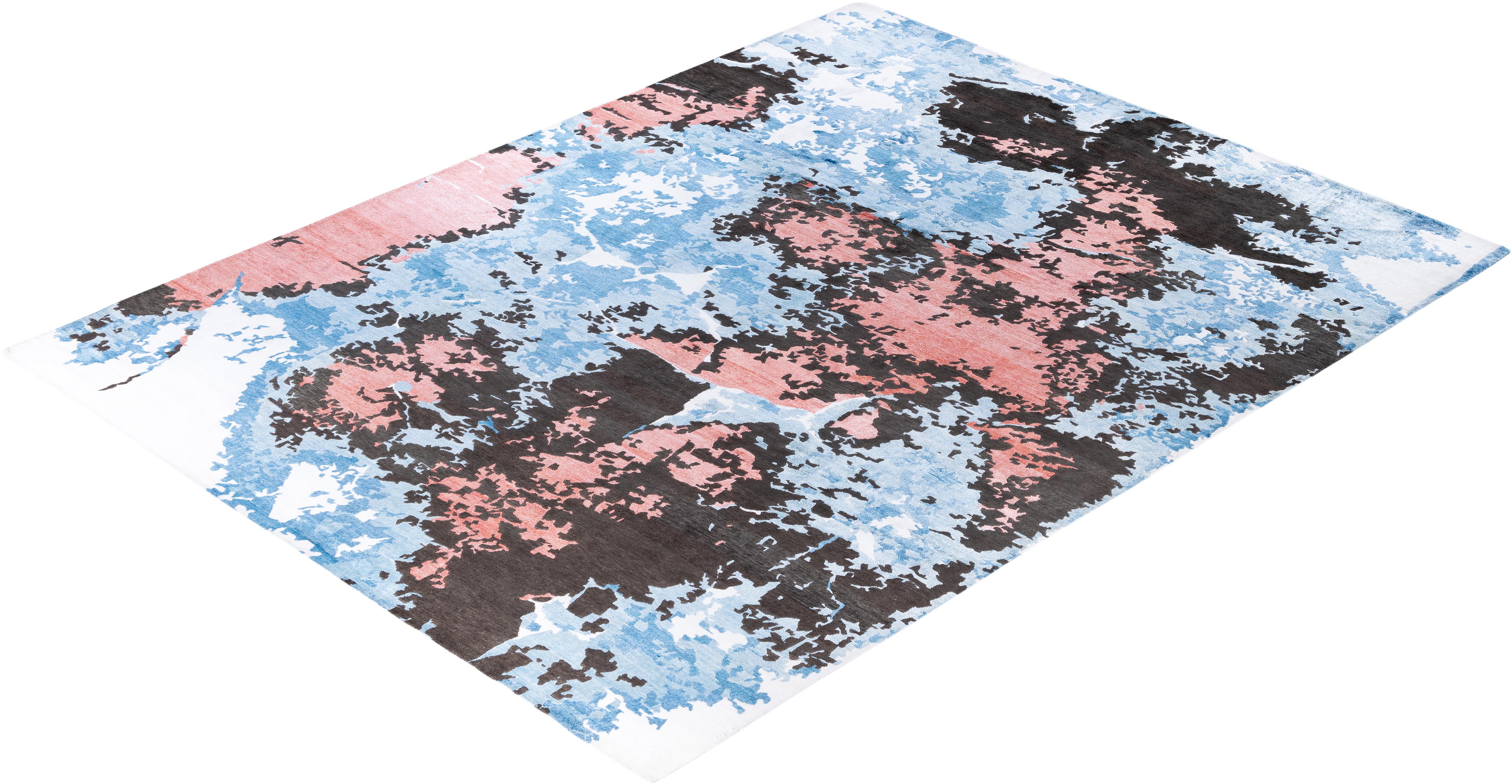 Contemporary Abstract Wool, Silk Hand Knoted Blue Area Rugs 9' 3