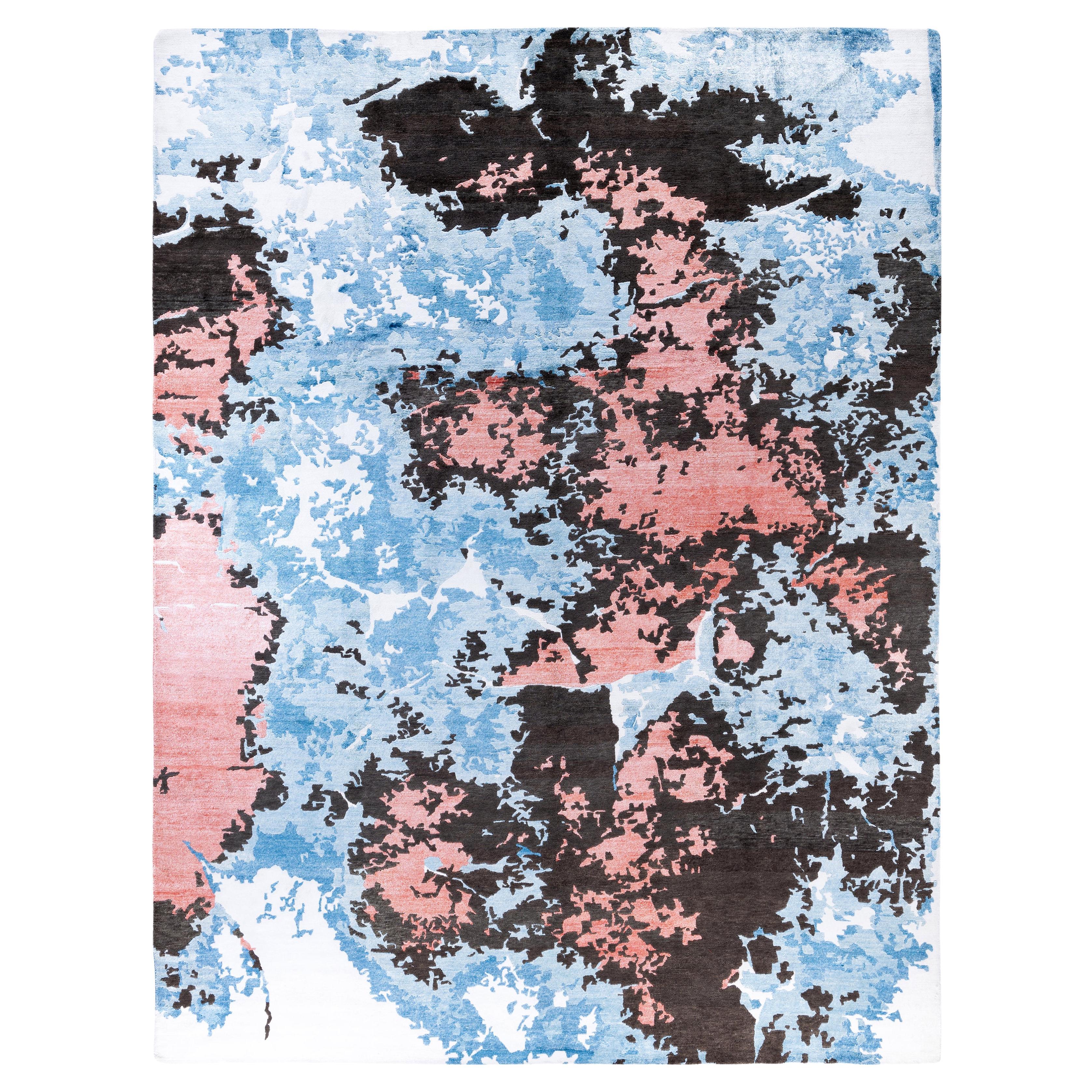 Contemporary Abstract Wool, Silk Hand Knotted Blue Area Rug 9' 3" x 12' 1"