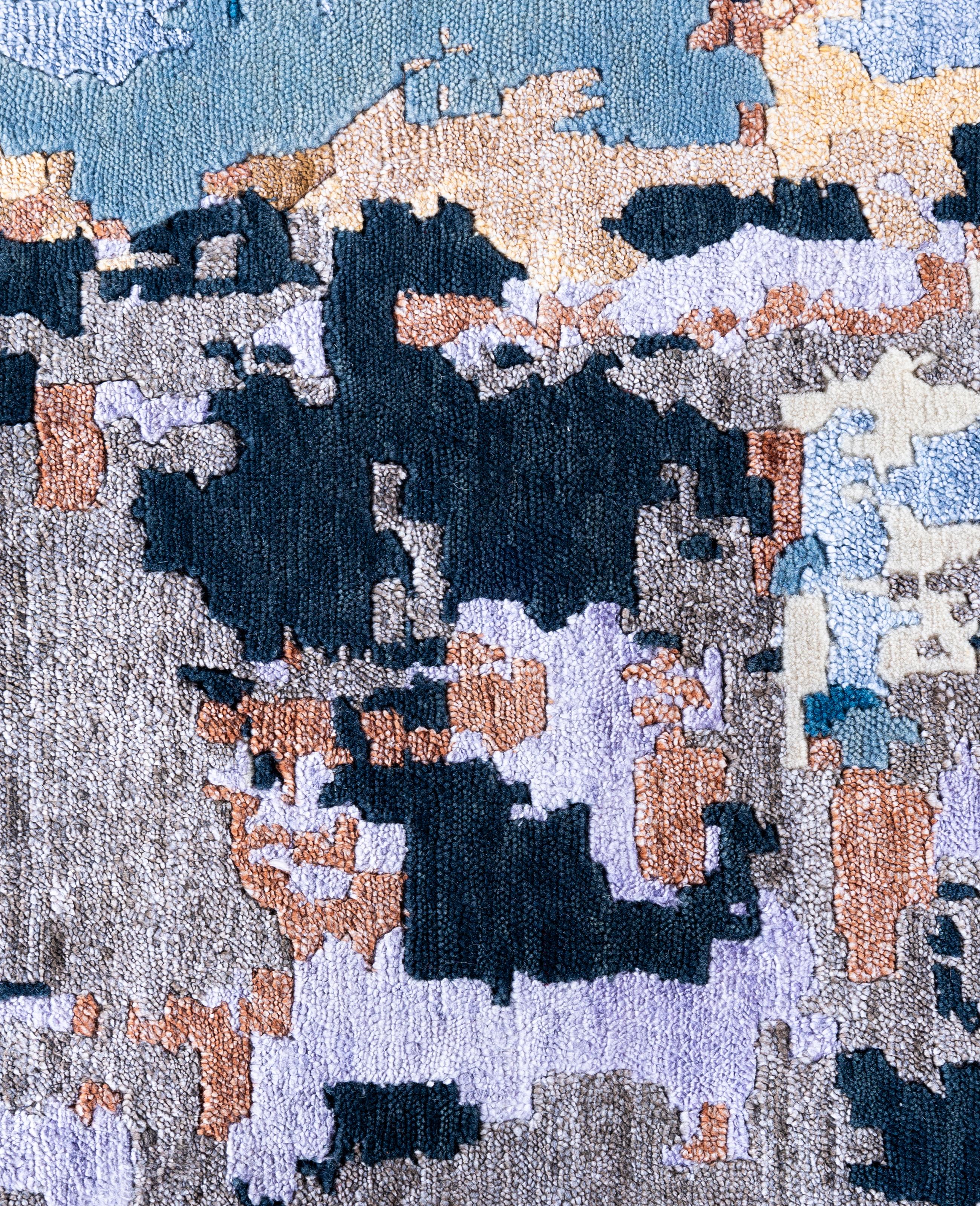 Contemporary Abstract Wool, Silk Hand Knotted Brown Area Rug 9' 2