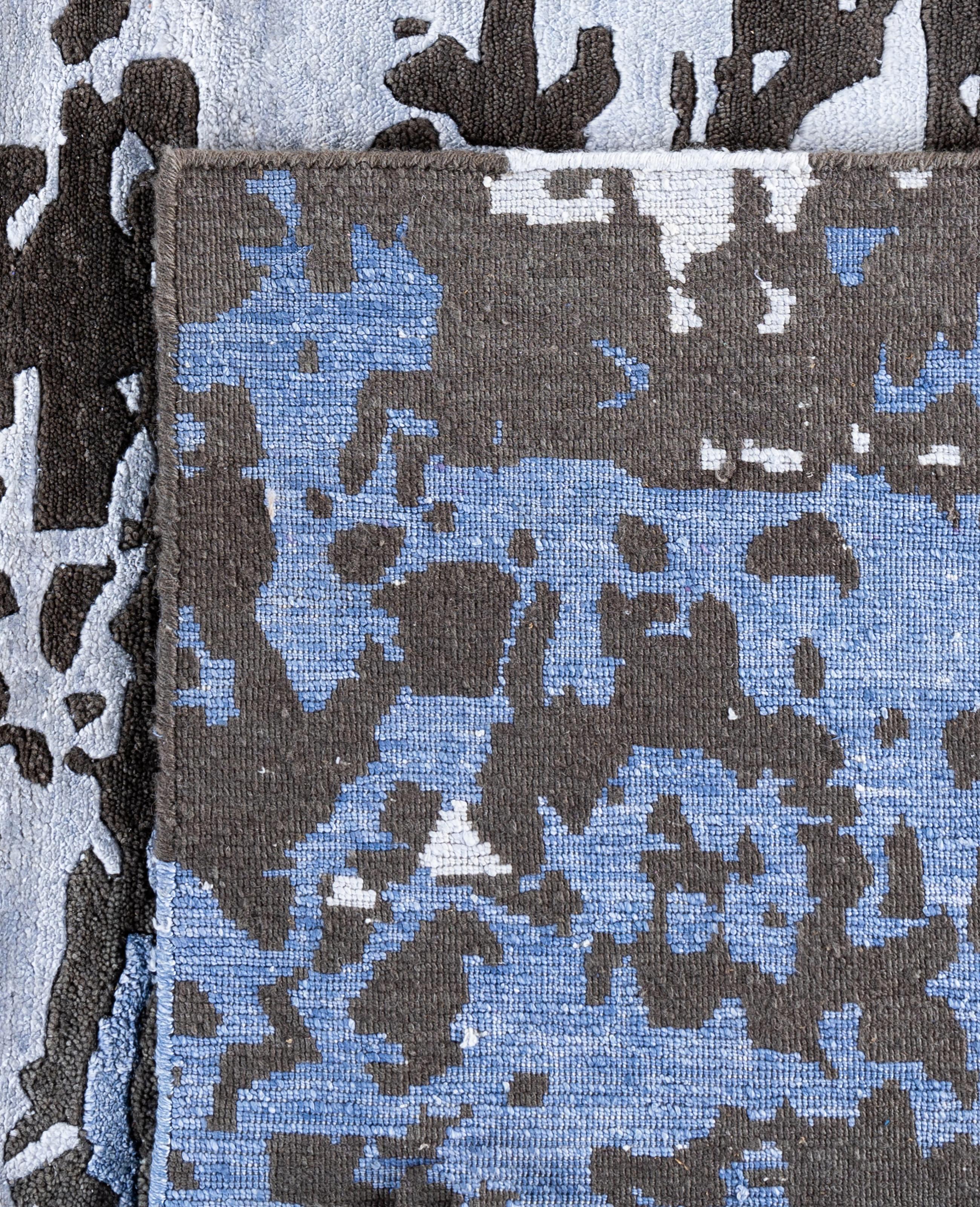 Contemporary Abstract Wool, Silk Hand Knotted Brown Area Rug 9' 2
