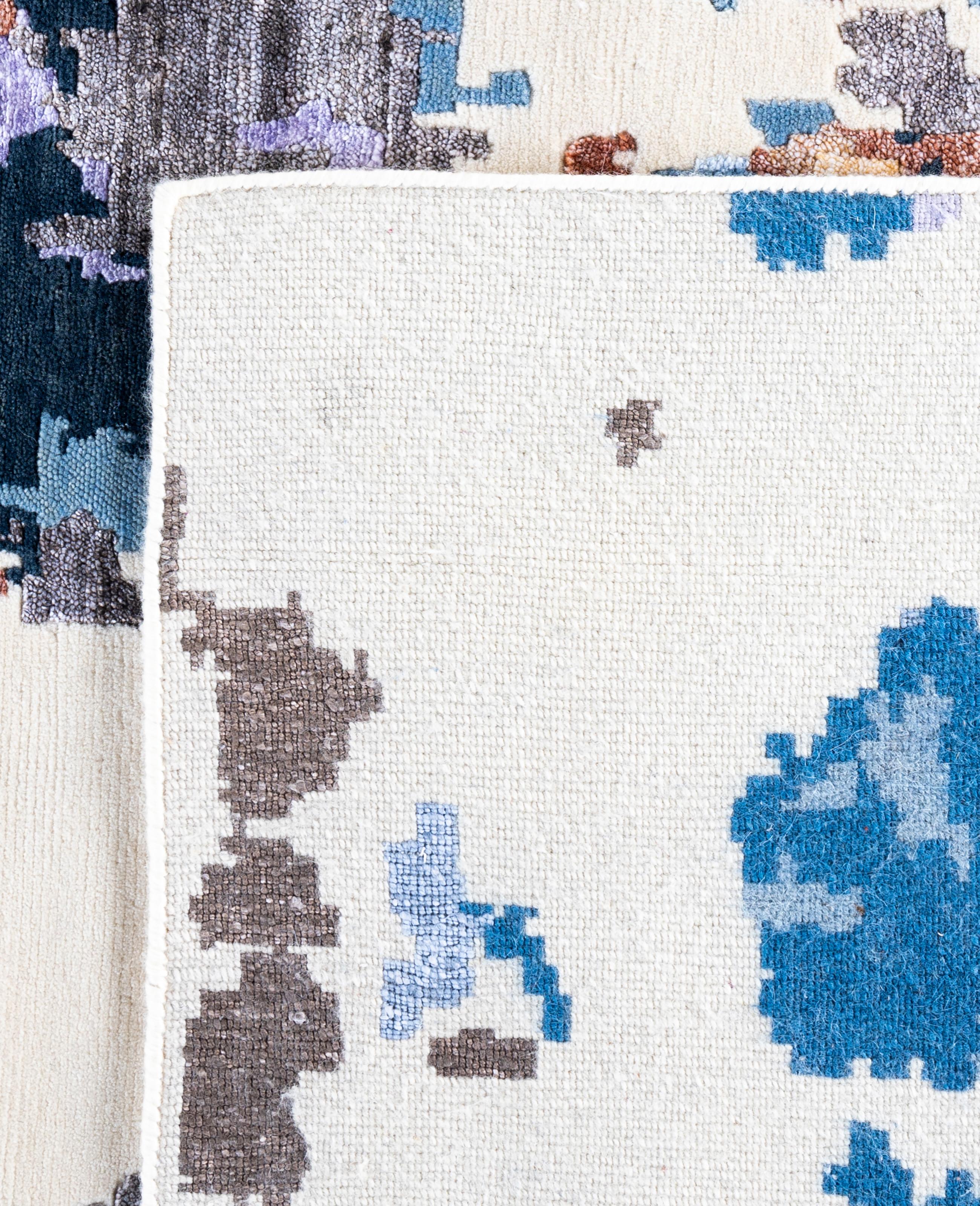 Contemporary Abstract Wool, Silk Hand Knotted Brown Area Rug 9' 2